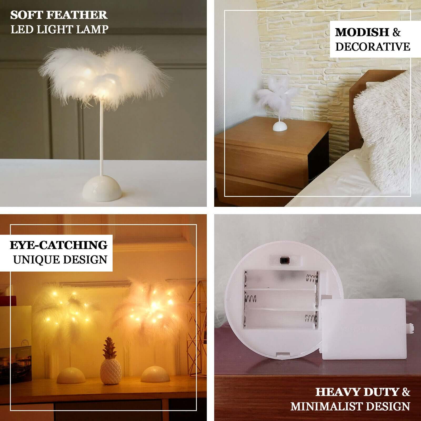 Hot Deal! Blush LED Cordless Table Lamp with Feather Design, 15" for Wedding Centerpiece