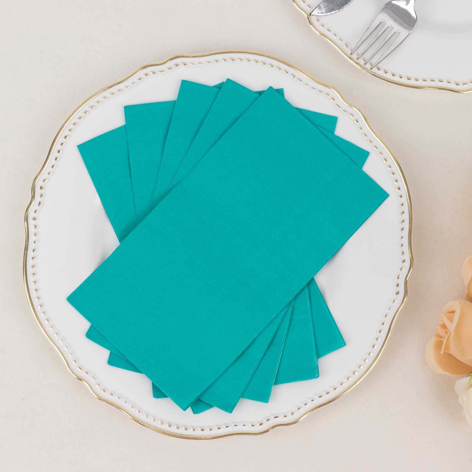 Hot Deal! 50-Pack Disposable 2-Ply Soft Turquoise Paper Cocktail and Beverage Napkins for Weddings