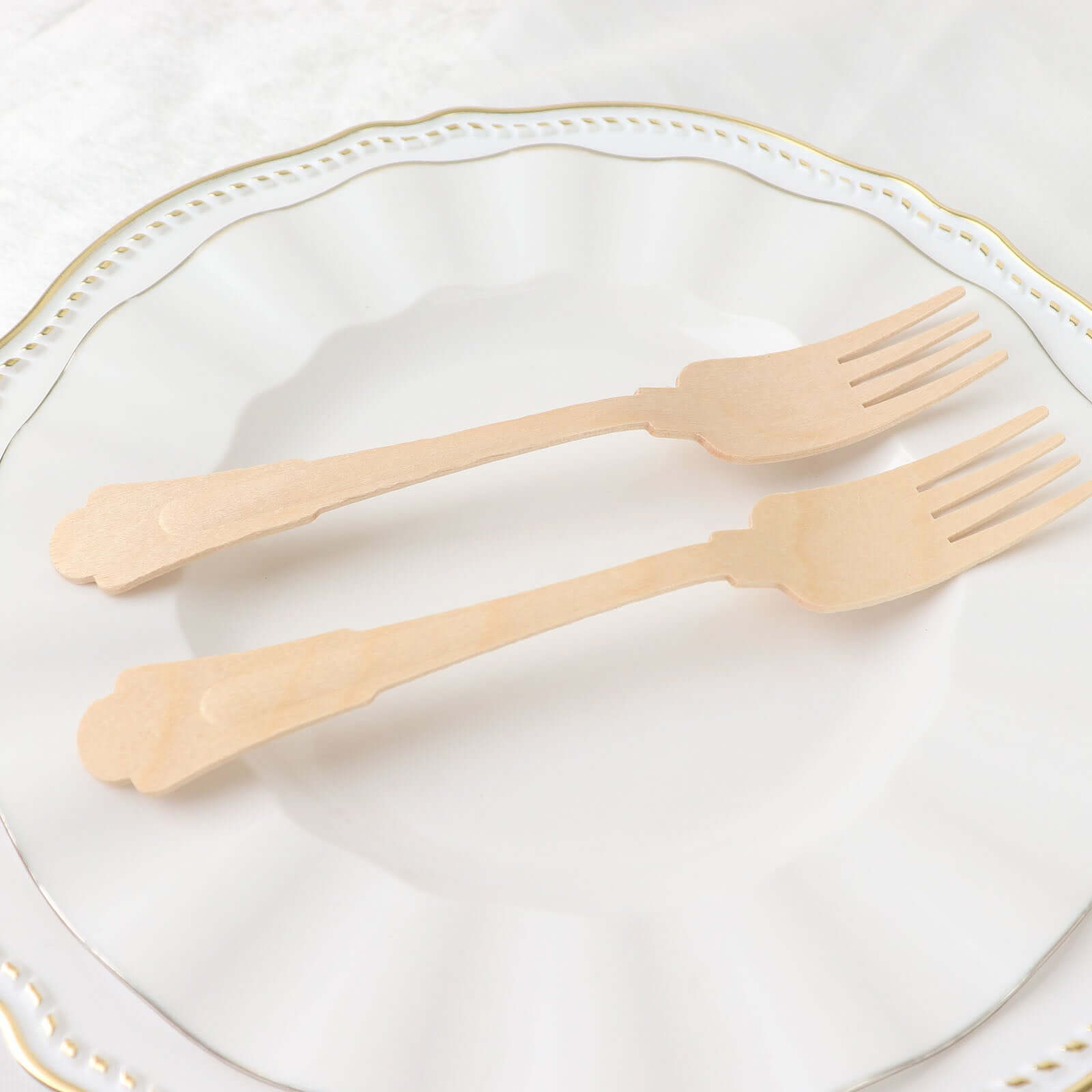 24-Pack Natural Birchwood Forks with Baroque Design - Ideal for Rustic Outdoor Parties! Eco-Friendly & Biodegradable
