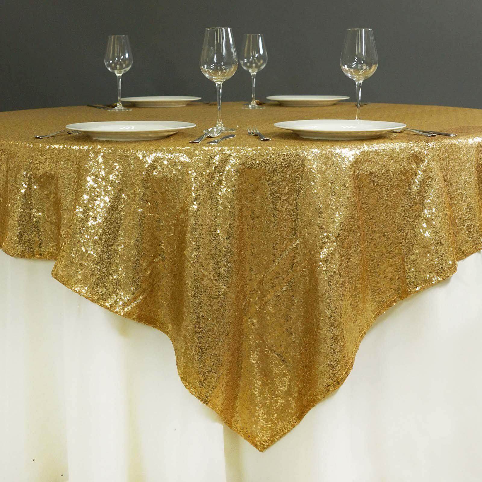 Sparkling Gold Sequin 72x72 Square Table Overlay - Ideal for Stunning Events
