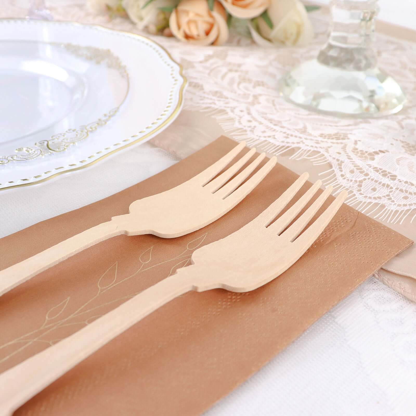 24-Pack Natural Birchwood Forks with Baroque Design - Ideal for Rustic Outdoor Parties! Eco-Friendly & Biodegradable
