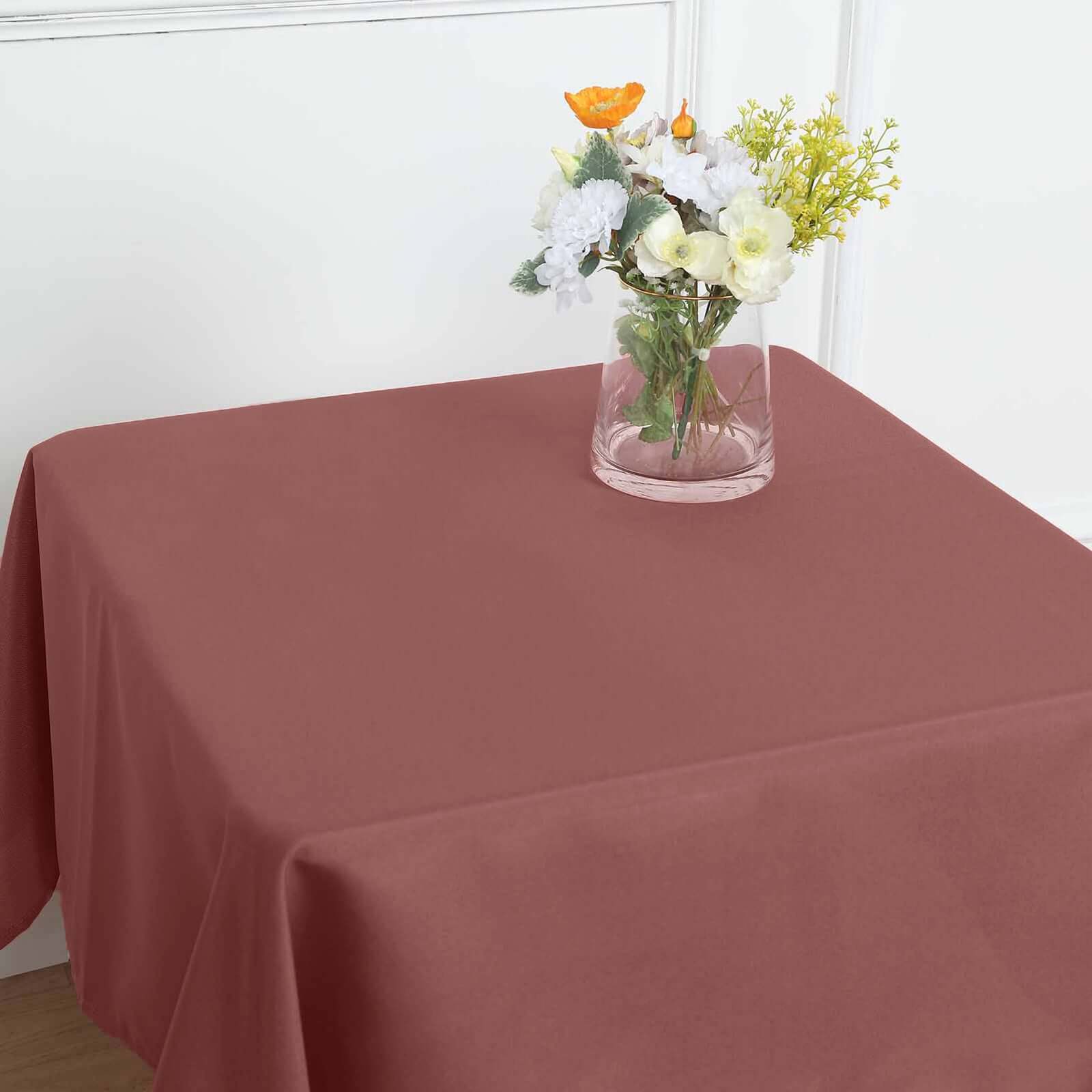 Wrinkle-Resistant & Durable 54x54 Polyester Square Tablecloth in Cinnamon Rose
