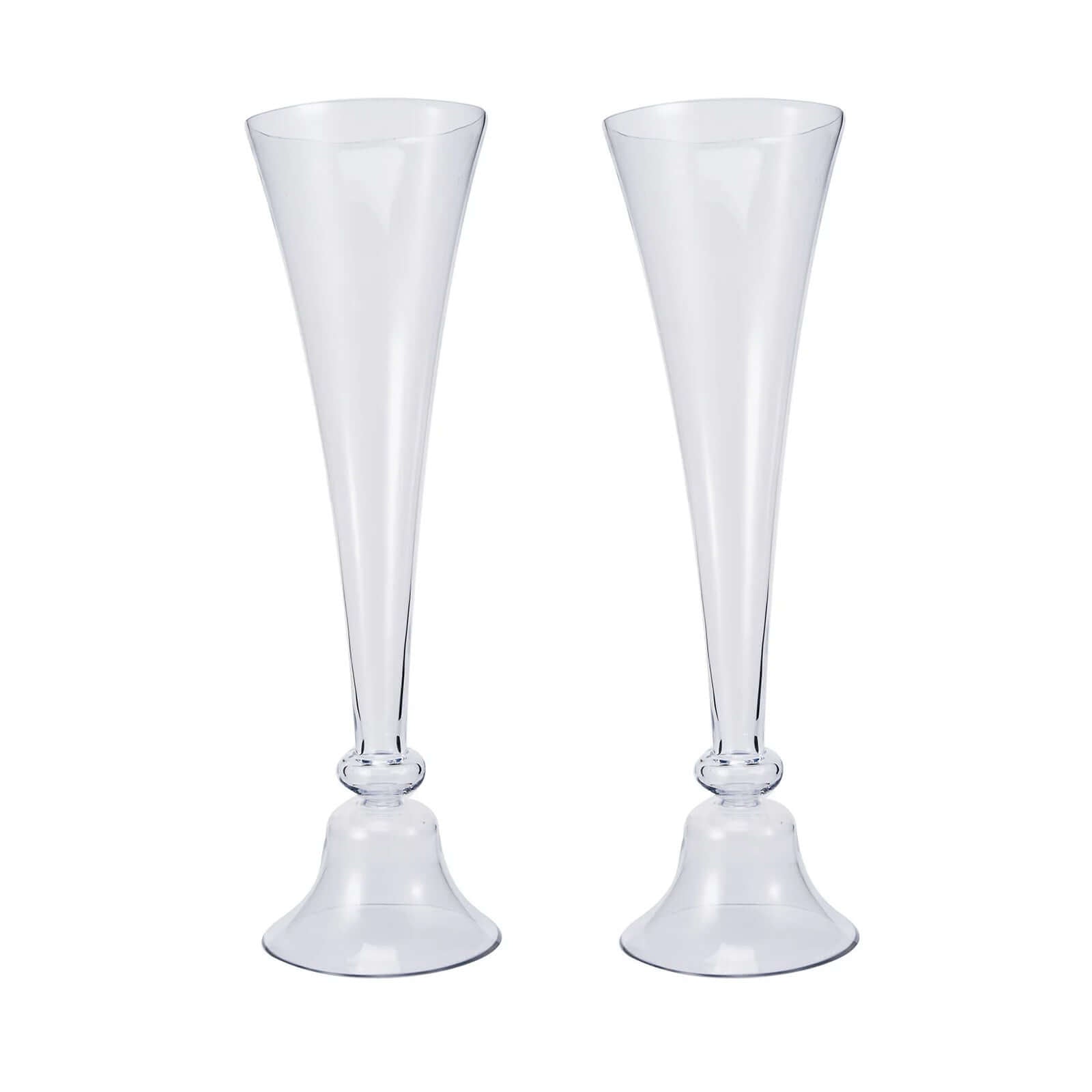 Set of 2 Clear Reversible Glass Trumpet Vases - Ideal Stylish Centerpieces for Events