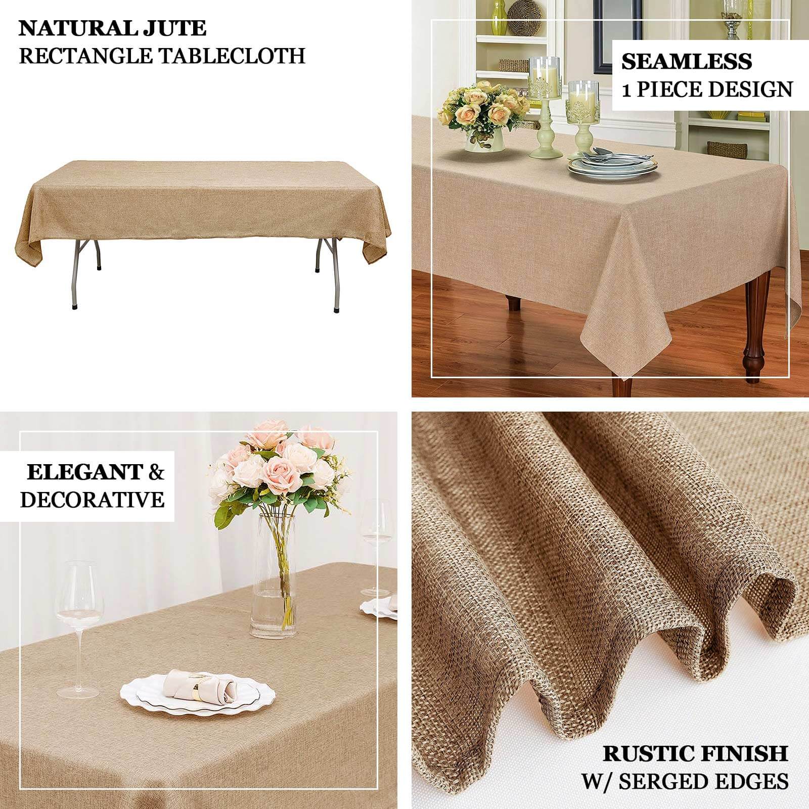 High - Quality Natural Faux Burlap Rectangle Tablecloth (54x96) for Rustic Events