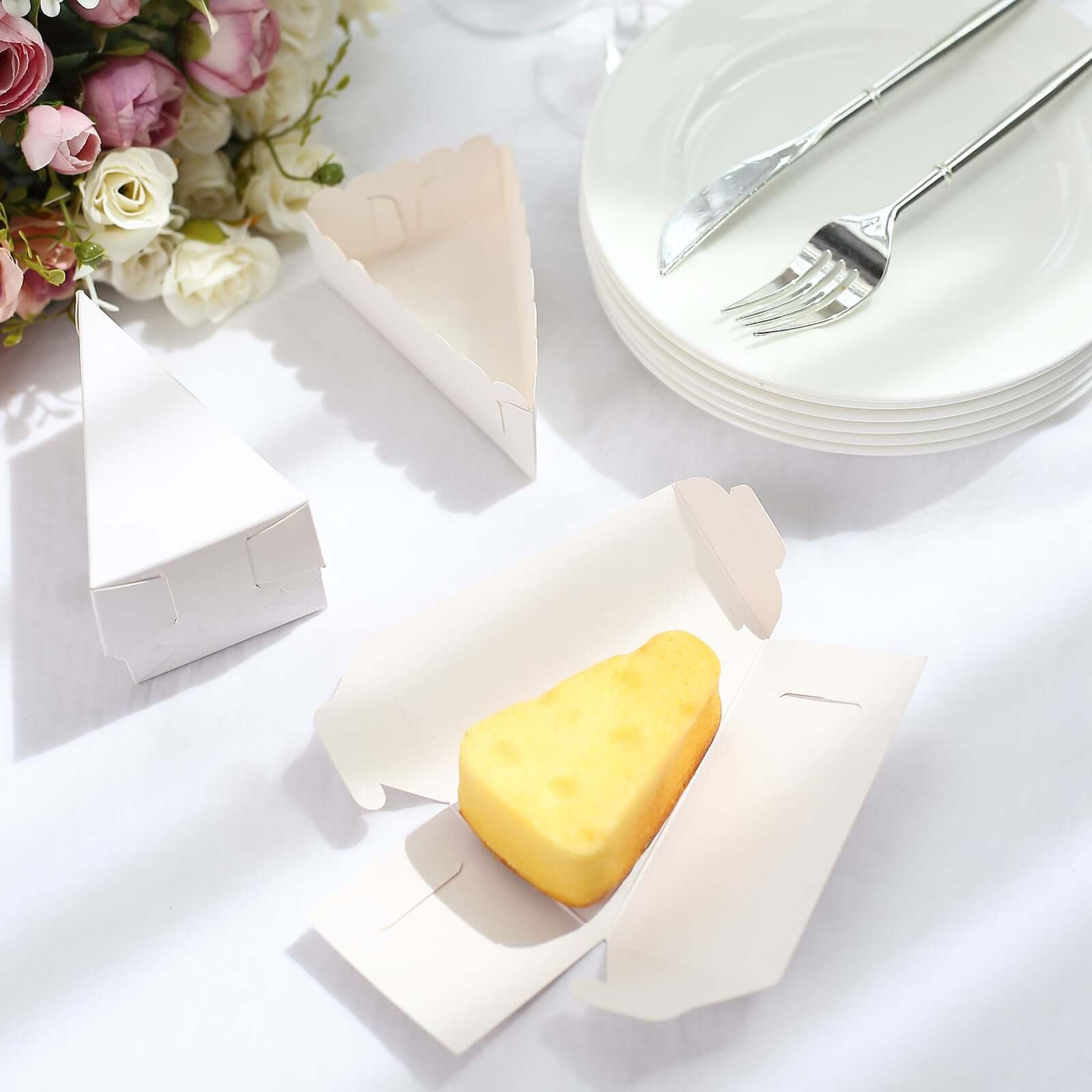 Hot Deal! 10-Pack White Cardstock Triangle Cake Slice Boxes with Scalloped Top for Desserts & Party Favors