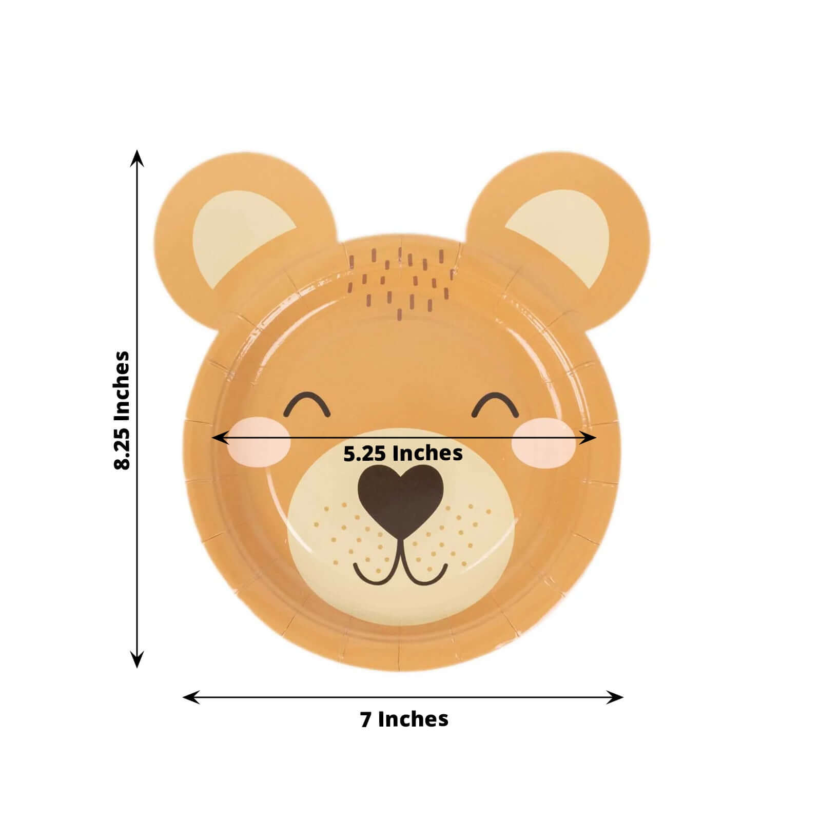 25-Pack Disposable 300GSM Brown Round Paper Plates with Cute Teddy Bear Print for Party