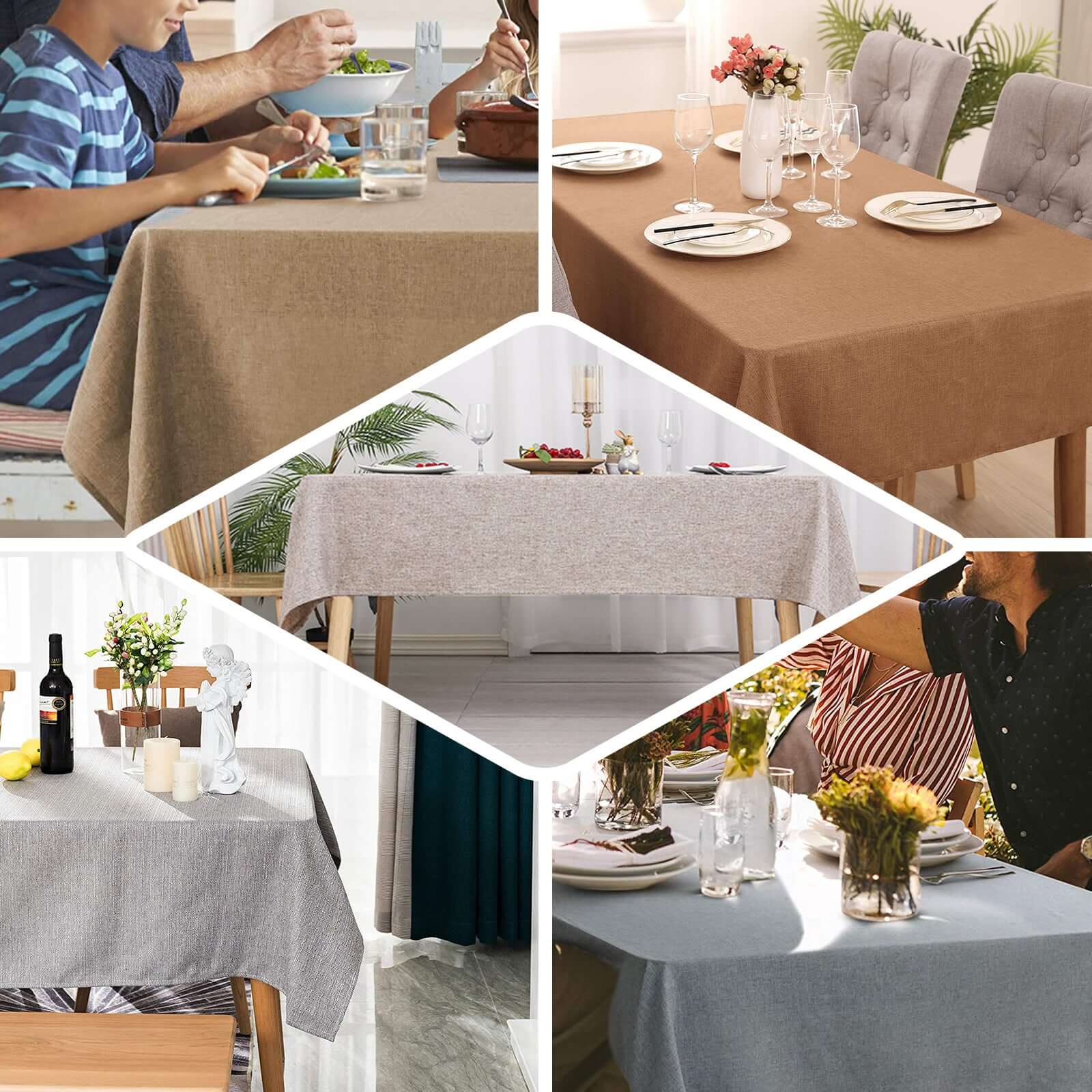 Beige Faux Linen Rectangular Tablecloth - Wrinkle Resistant & Slubby Texture