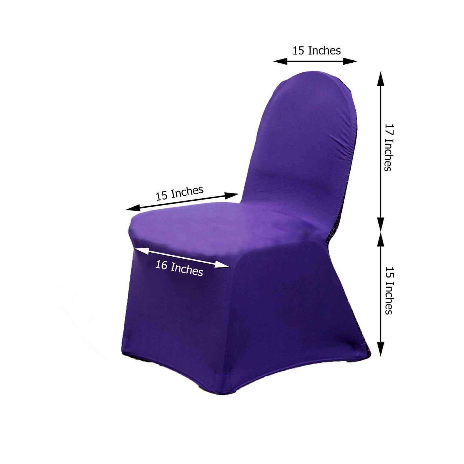 Hot! Purple Fitted Spandex Banquet Chair Cover with Metallic Shimmer Tinsel Back
