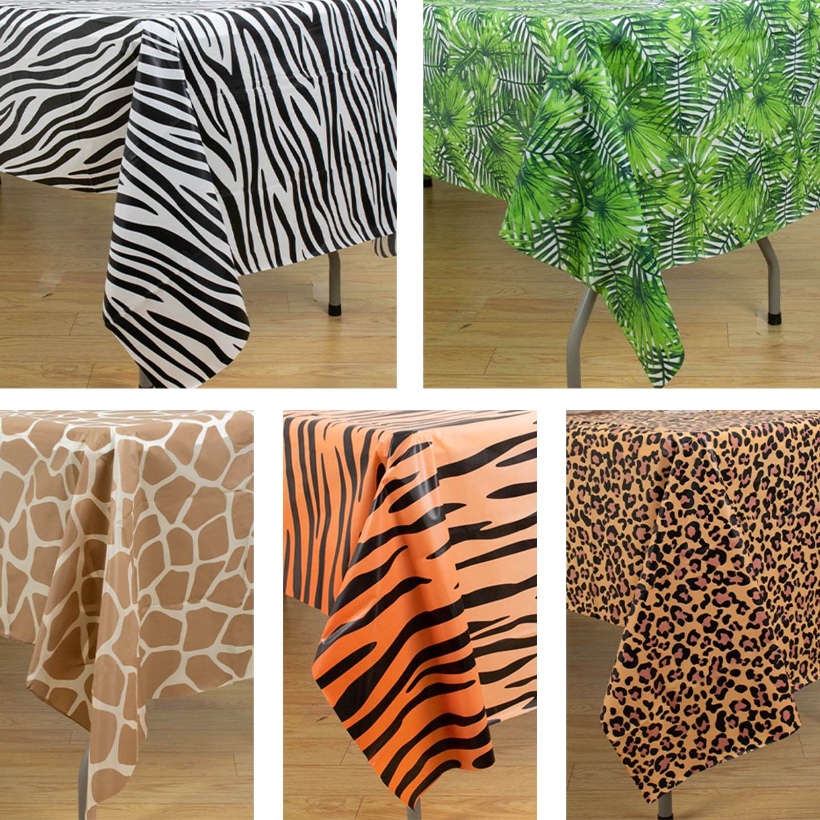 5-Pack Disposable PVC Animal Theme Rectangle Table Covers - Perfect for Safari Parties