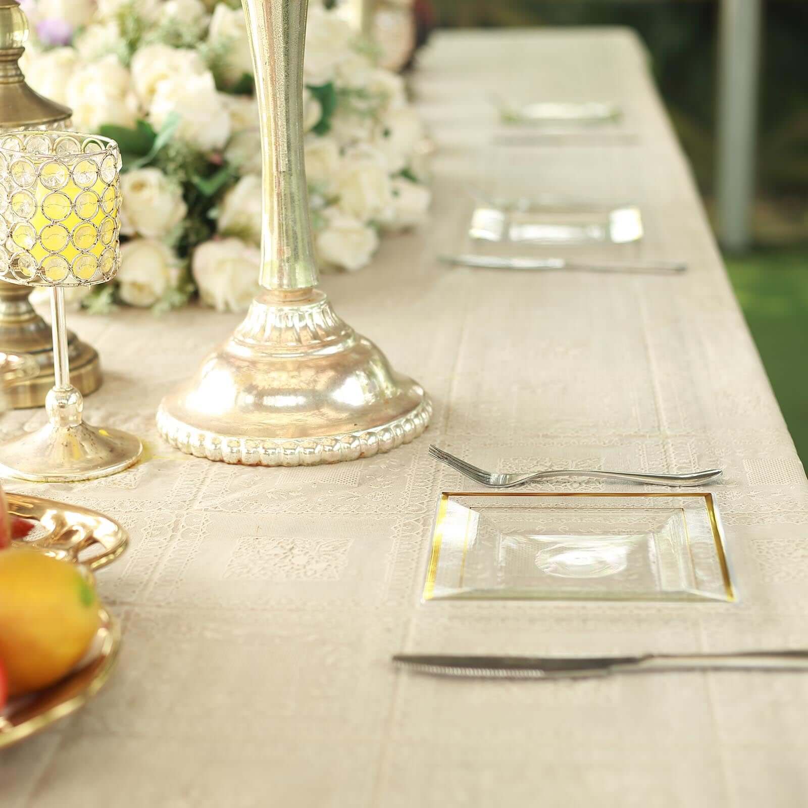 10-Pack Disposable Clear Square Salad & Dessert Plastic Plates with Elegant Gold Trim, 7 Inches