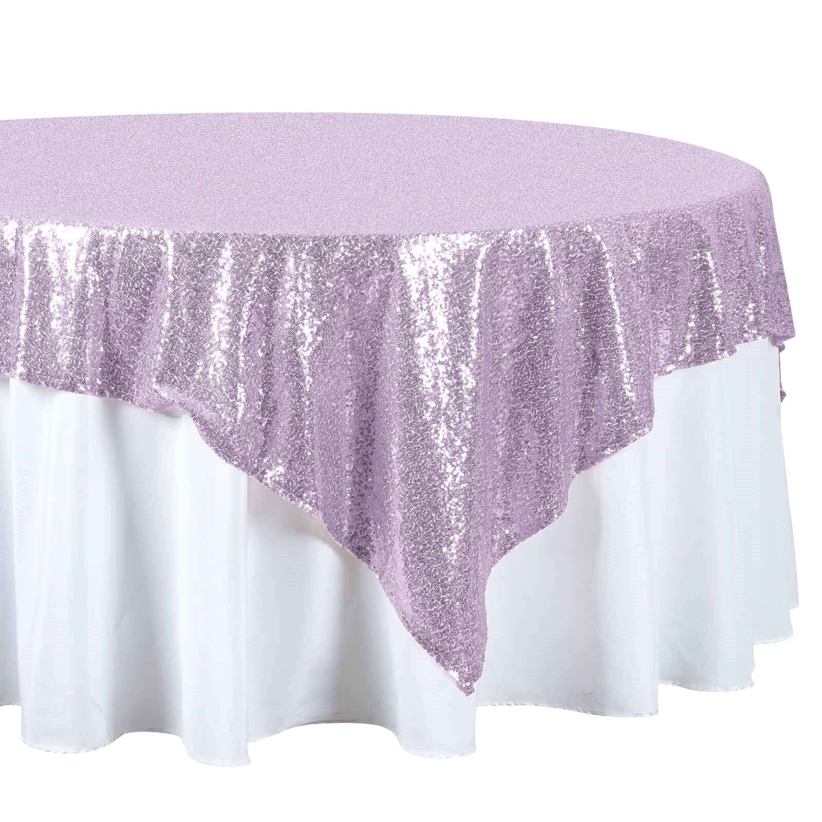 Lavender Lilac Sparkly Sequin Square Table Overlay 72x72 Tablecloth