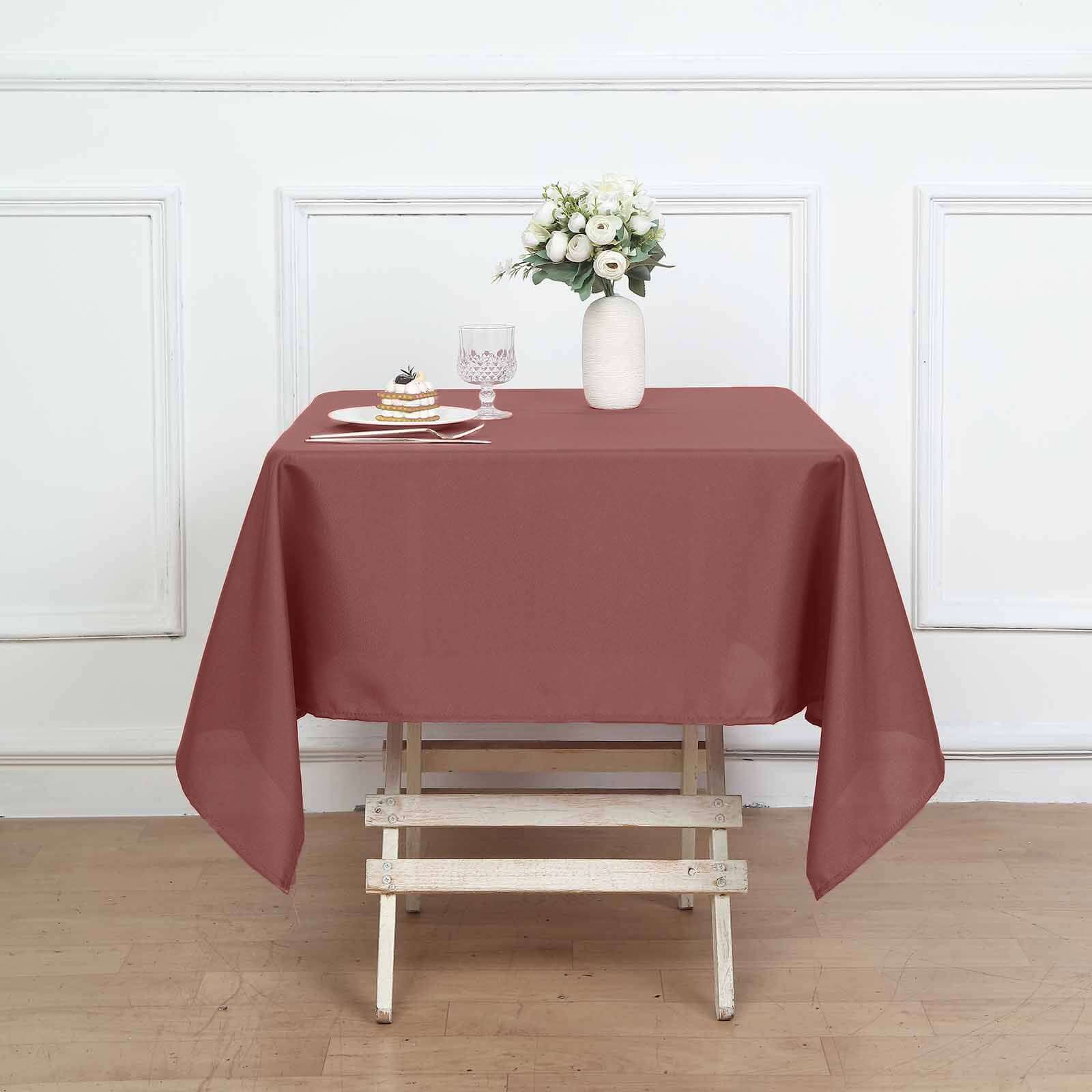 Wrinkle-Resistant & Durable 54x54 Polyester Square Tablecloth in Cinnamon Rose