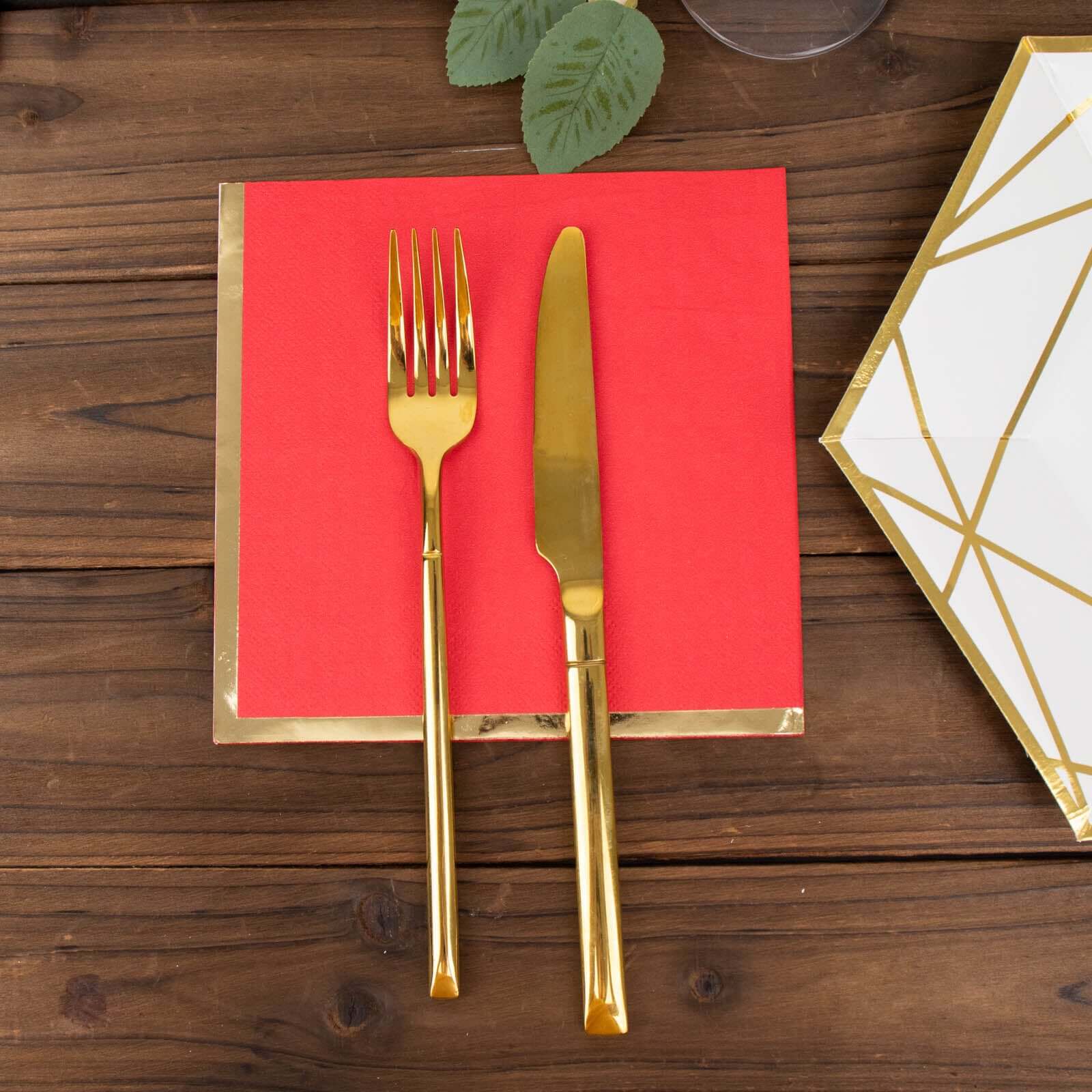 Hot! 50-Pack Red Disposable 2-Ply Cocktail Napkins with Gold Foil Edge, 6.5x6.5