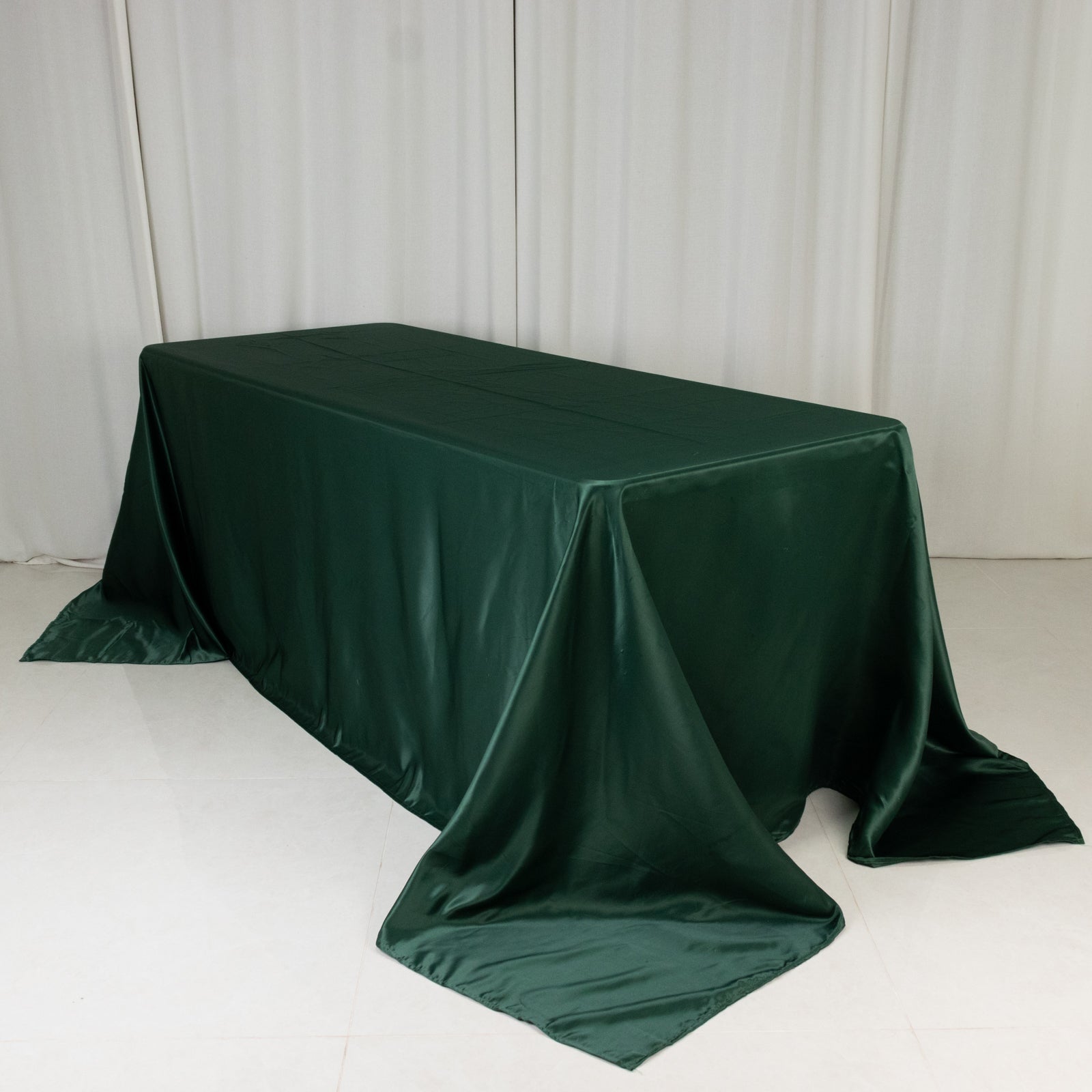 Exclusive Lamour Satin Rectangle Tablecloth in Hunter Emerald Green - Soft, Silk - like & Seamless