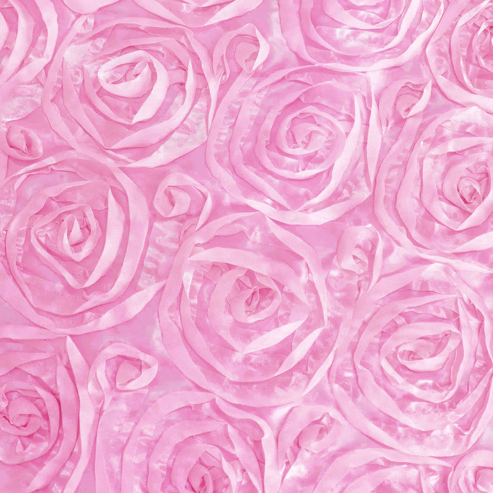 Pink 72x72 Satin Square Table Overlay with 3D Rosette Design