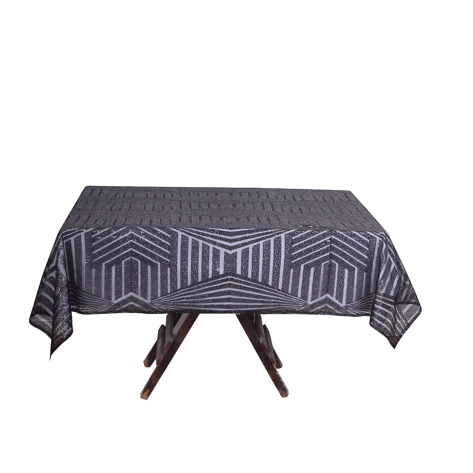 Black Diamond Glitz Sequin 72 Square Table Overlay Tablecloth