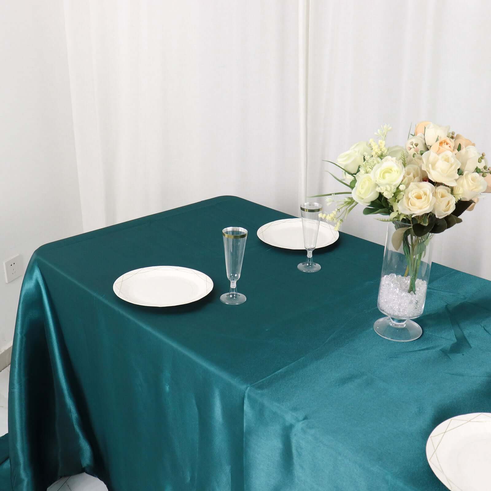 Hot! Seamless Peacock Teal Satin 90x132 Rectangular Tablecloth