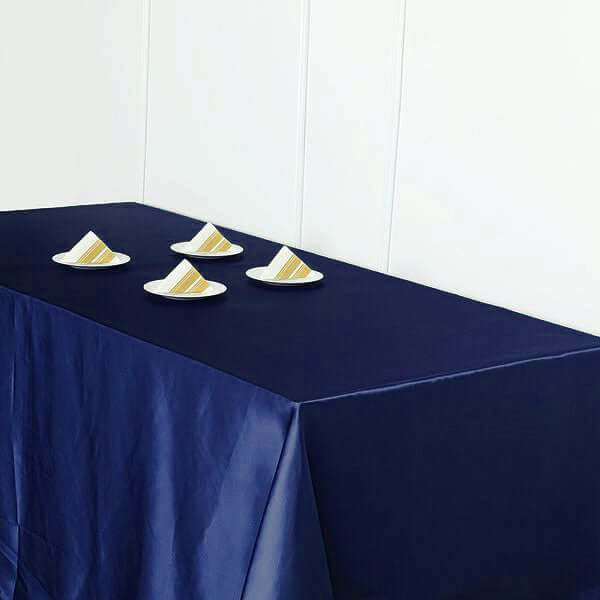 Navy Blue Seamless Satin Tablecloth 90x156 - Perfect for Events