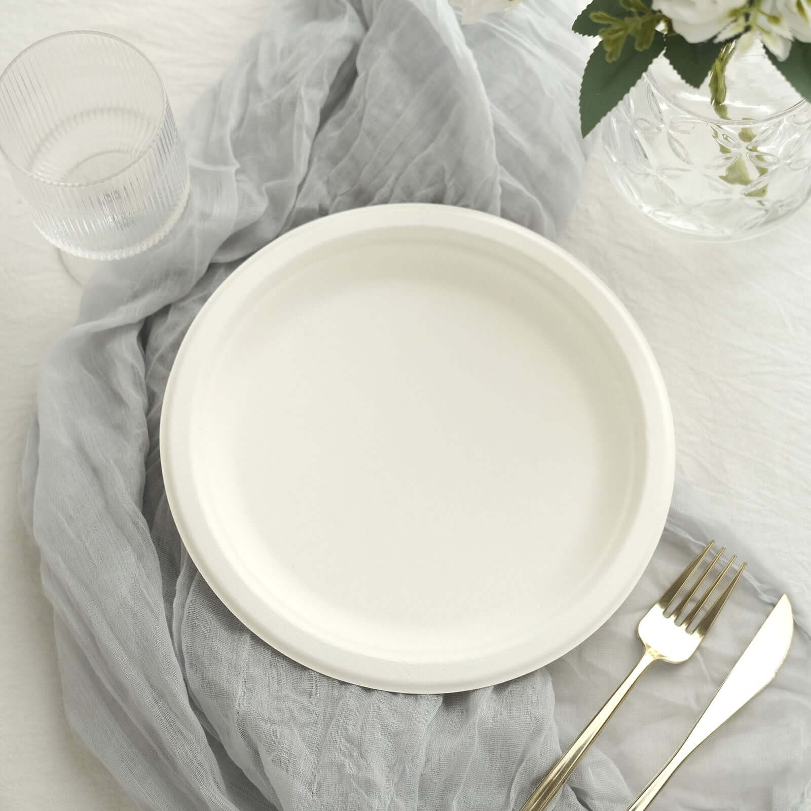 Hot Deal! 50-Pack Biodegradable White Round 9-Inch Bagasse Dinner Plates for Outdoor Parties
