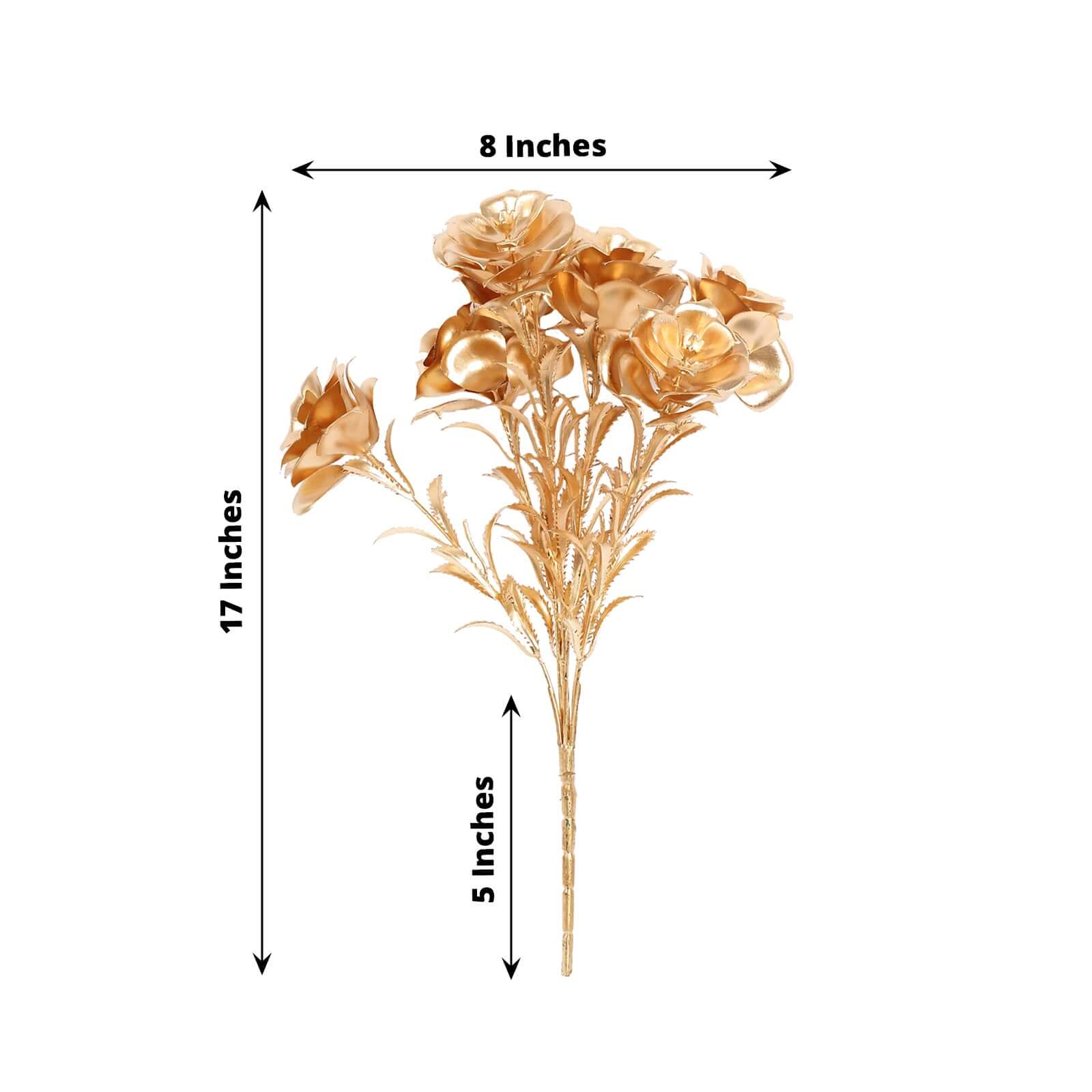 2-Pack Lustrous Metallic Gold Artificial Rose Bouquets for Seasonal & Luxurious Decor