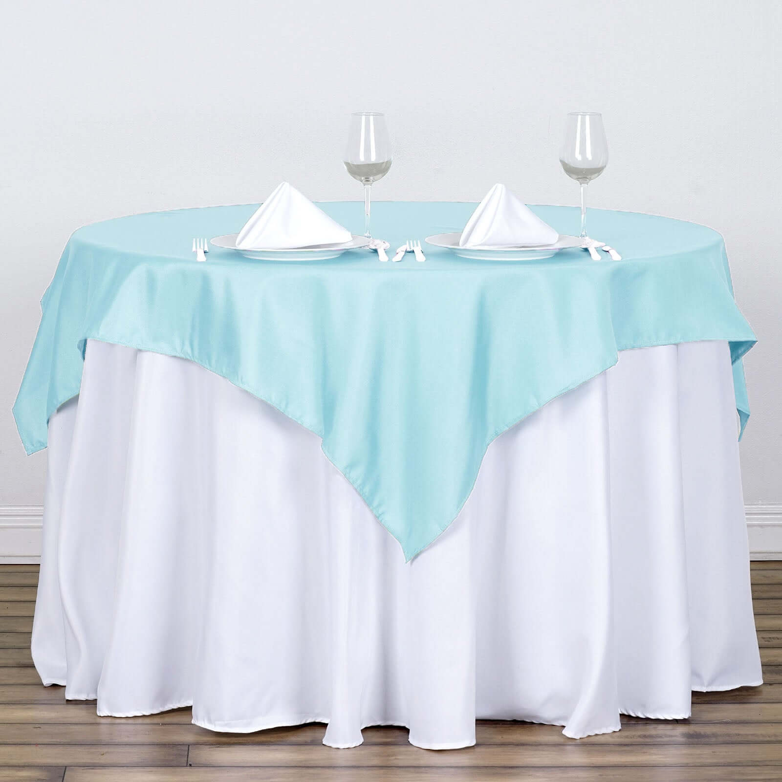Light Blue Wrinkle-Resistant & Durable 54x54 Polyester Square Table Overlay