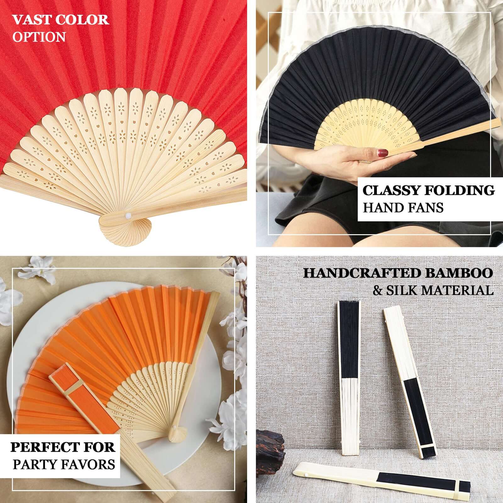Set of 5 Purple Asian Silk Folding Fans - Ideal Party Favors