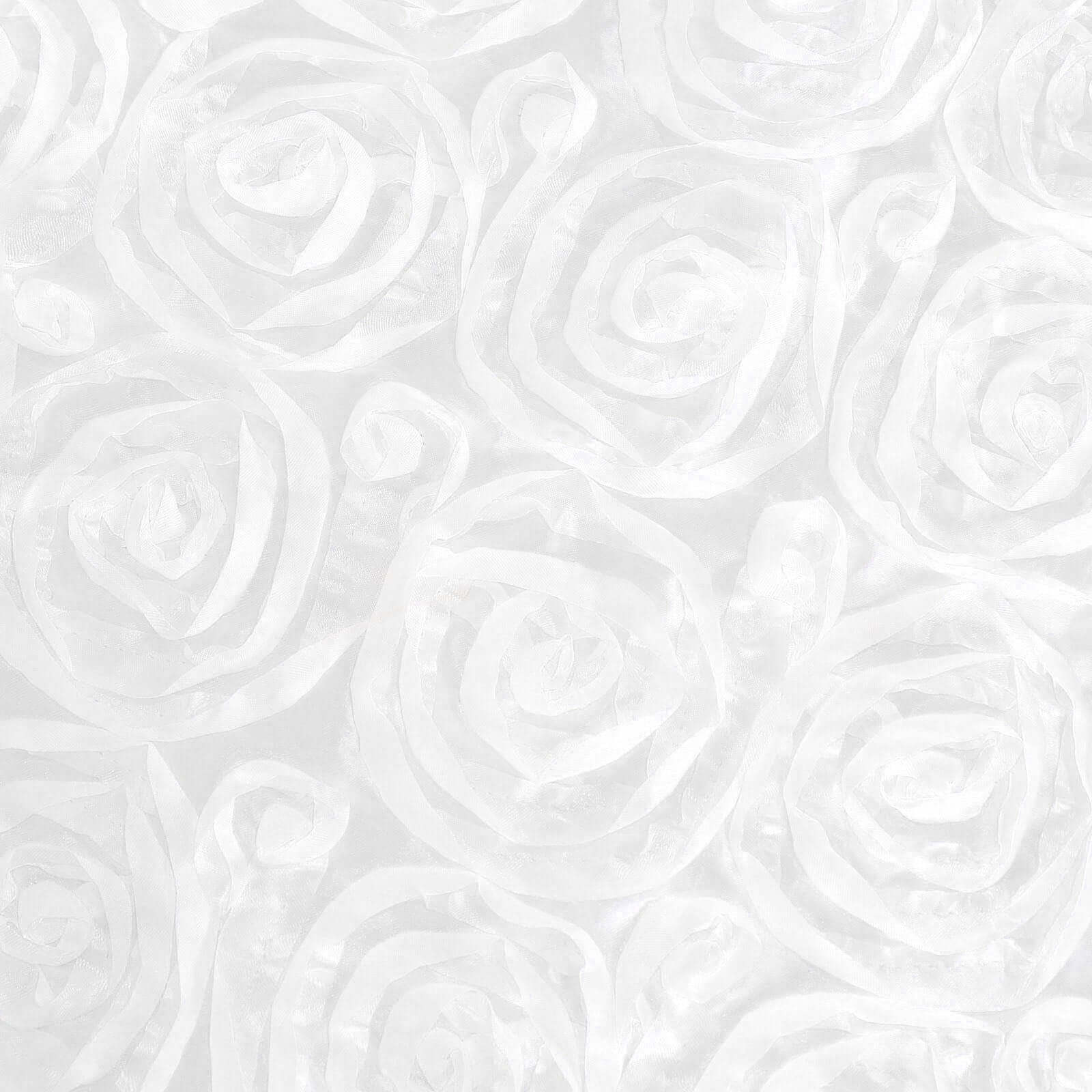 Stylish White Satin 72x72 Square Table Overlay with 3D Rosette Design for Special Occasions