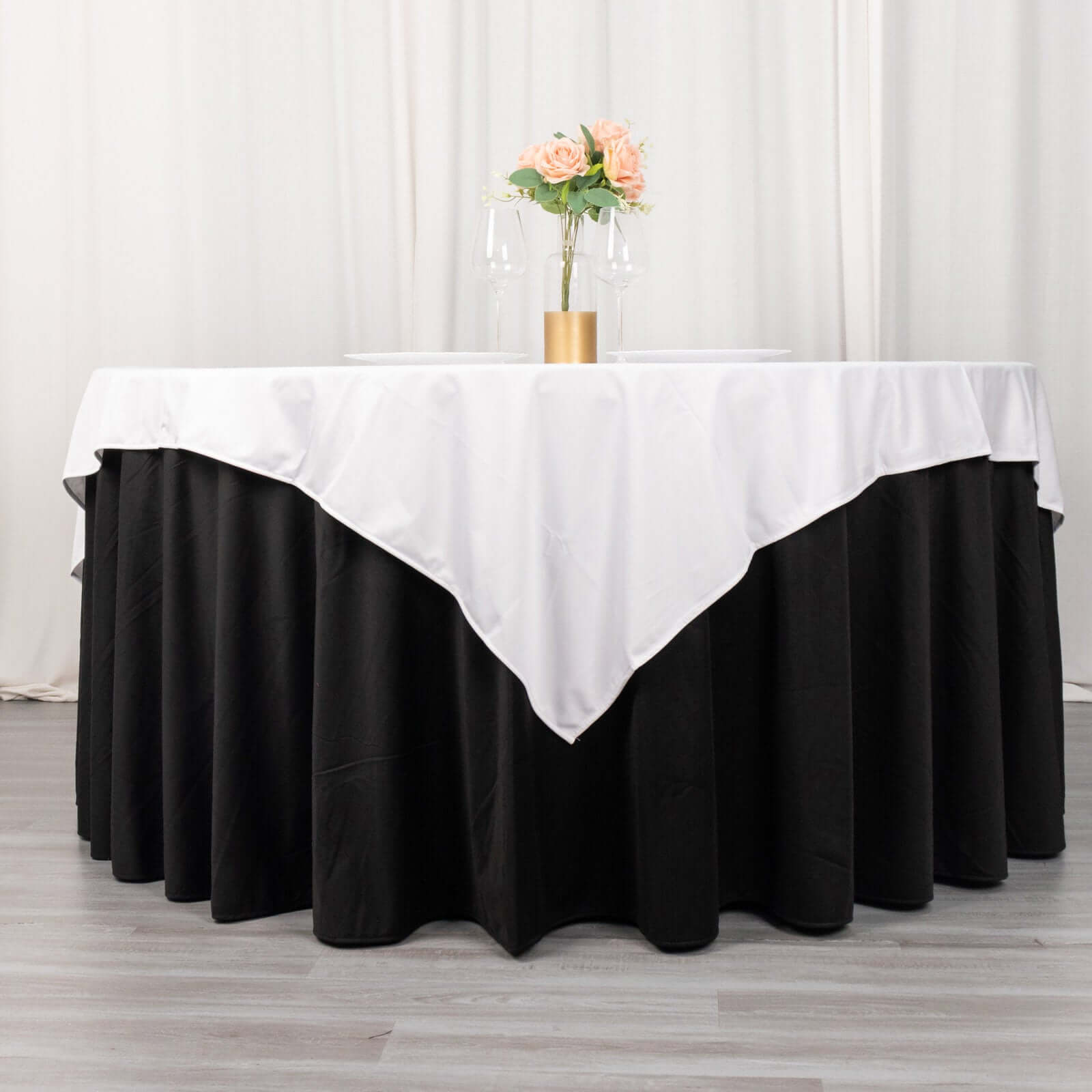 White Wrinkle-Free & Stain-Resistant 70x70 Scuba Polyester Square Table Overlay for Weddings and Banquets