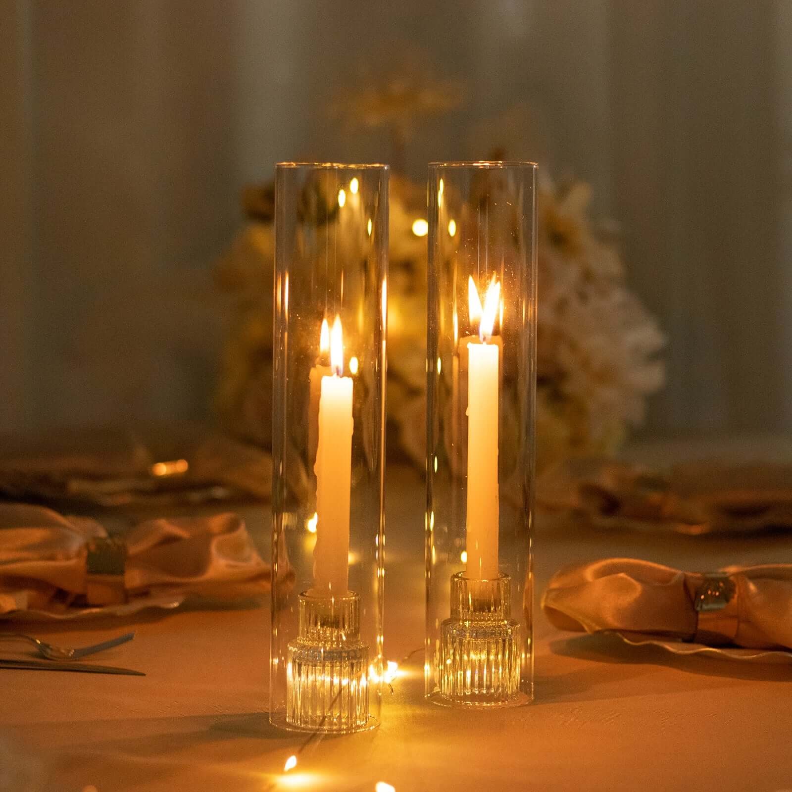 Hot Deal! 2-Pack Clear Glass Pillar Hurricane Candle Shades, 12" Tall with 2.25" Open Ends