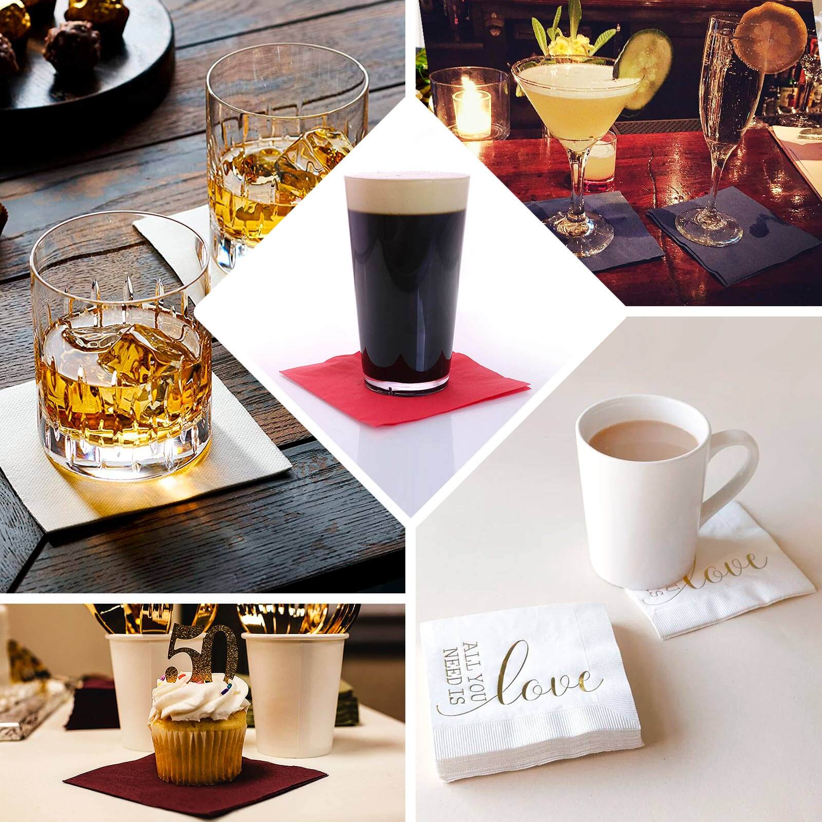 Blue 2-Ply Disposable Soft 18GSM 5x5 Cocktail Paper Beverage Napkins - 50 Pack