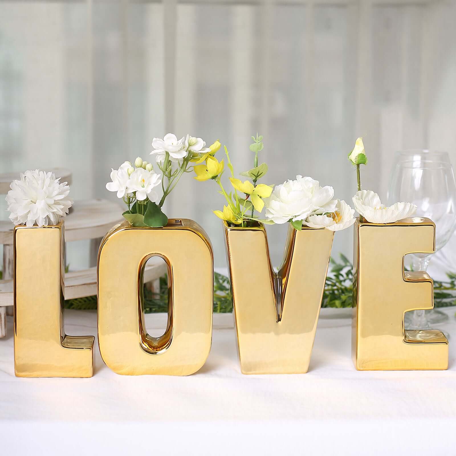 Elegant Gold-Plated Ceramic Letter K Vase - Ideal Planter for Events and Decor