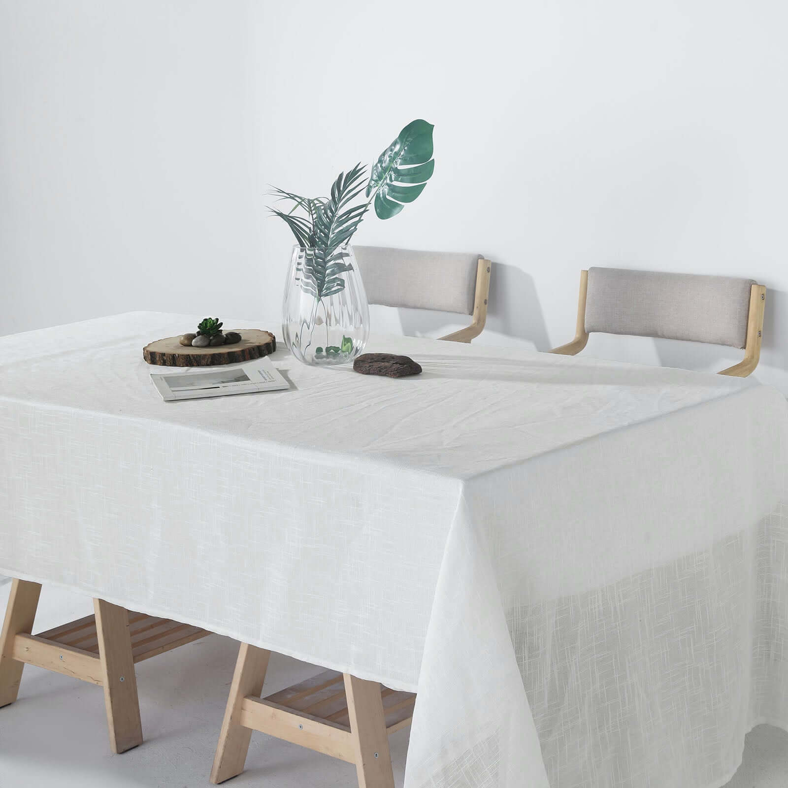 White 60x126 Rectangular Faux Linen Tablecloth - Wrinkle-Free for Weddings & Special Events