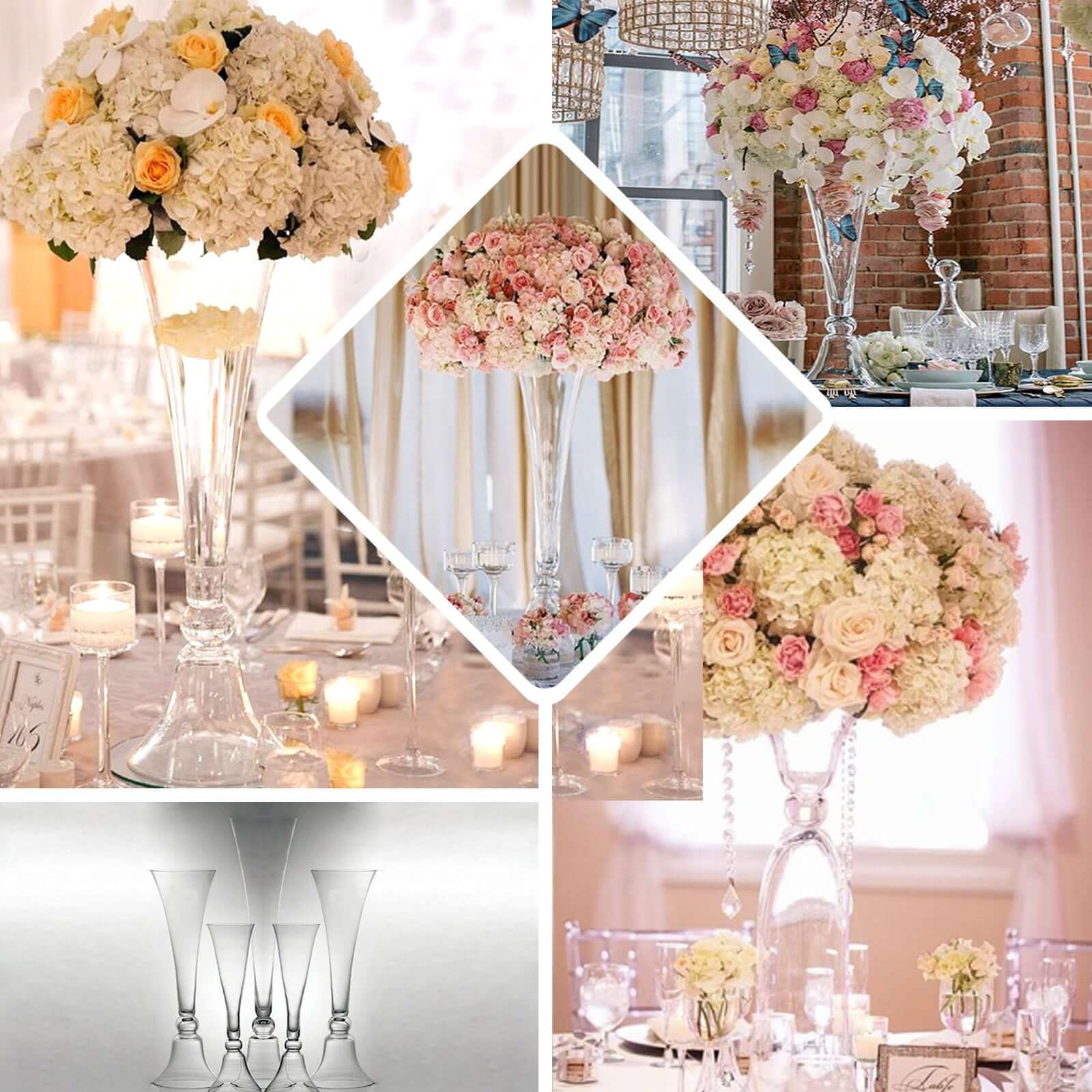 Set of 2 Clear Reversible Glass Trumpet Vases - Ideal Stylish Centerpieces for Events