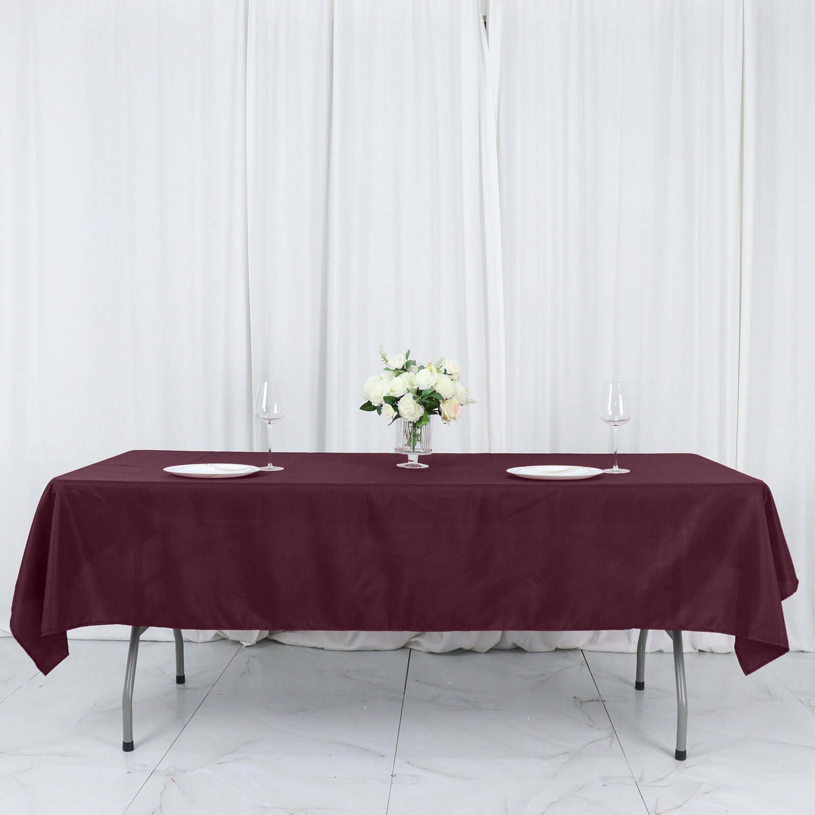 Exclusive Burgundy 54x96 Polyester Wrinkle-Resistant Tablecloth - Easy Care