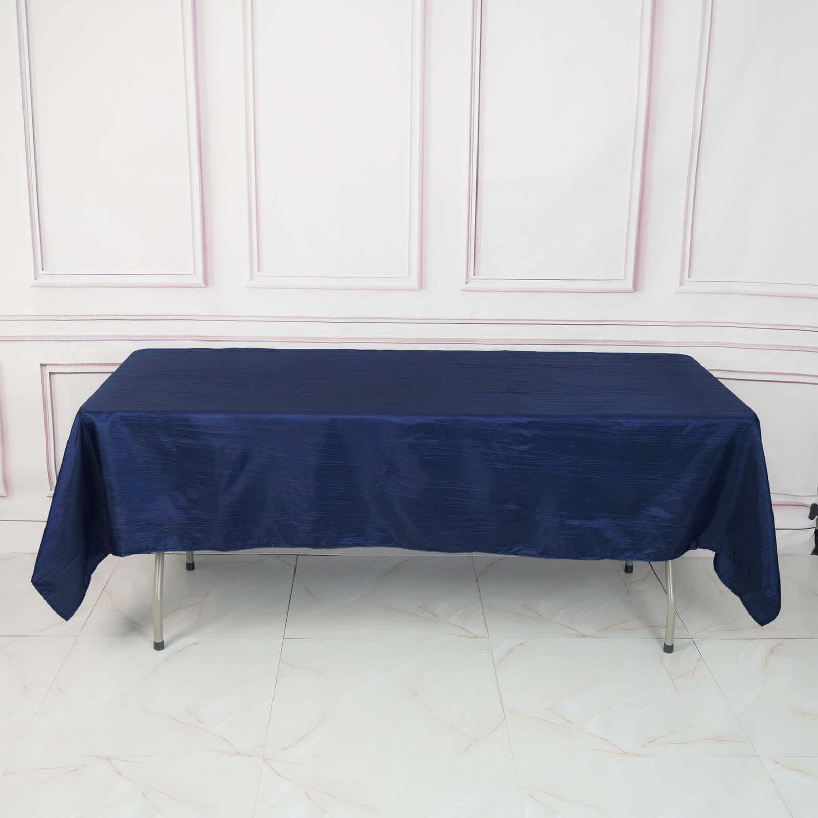 Navy Blue Accordion Crinkle Taffeta Rectangle Tablecloth 60x102
