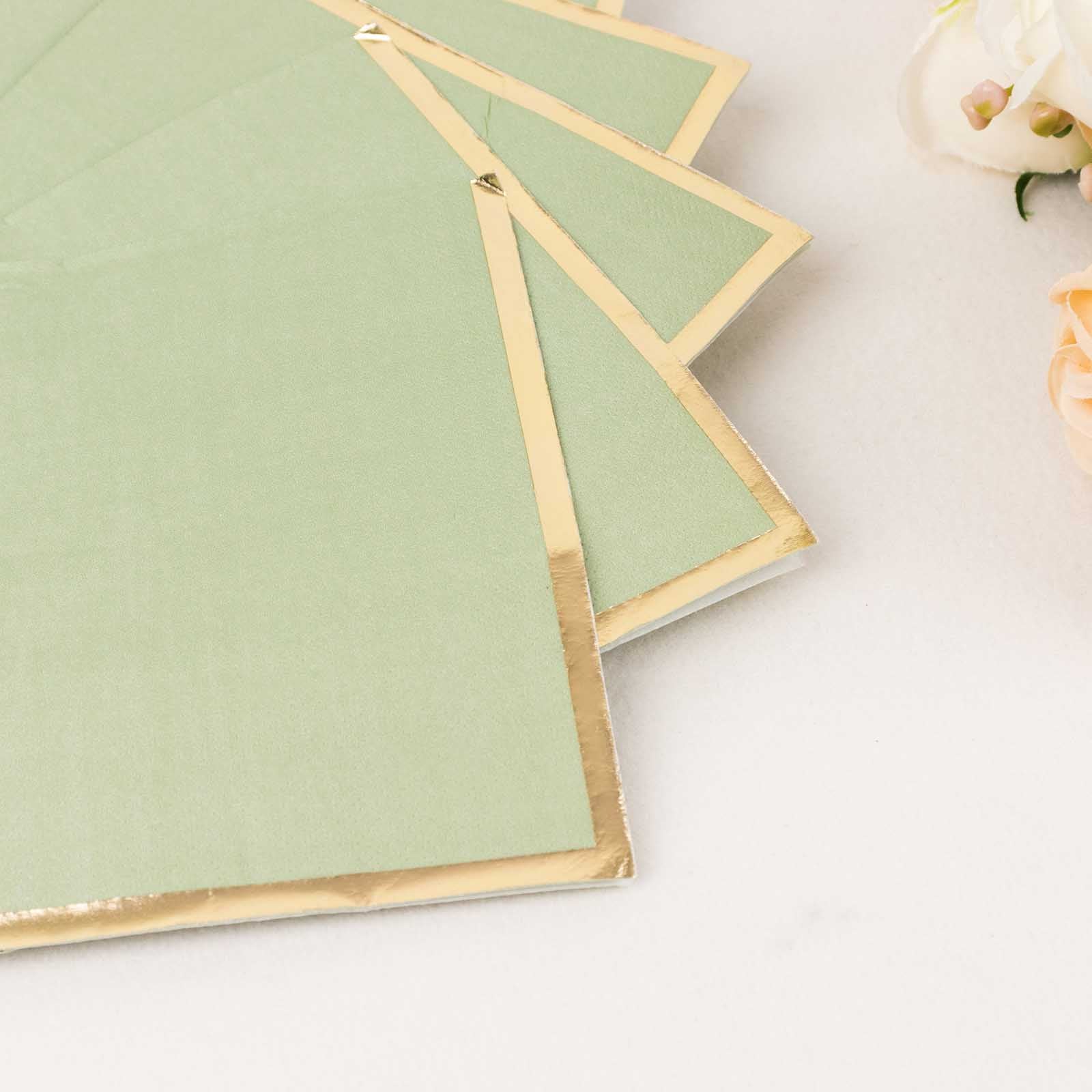 50-Pack Disposable 2-Ply Sage Green Paper Beverage Napkins with Gold Foil Edge - Ideal for Events