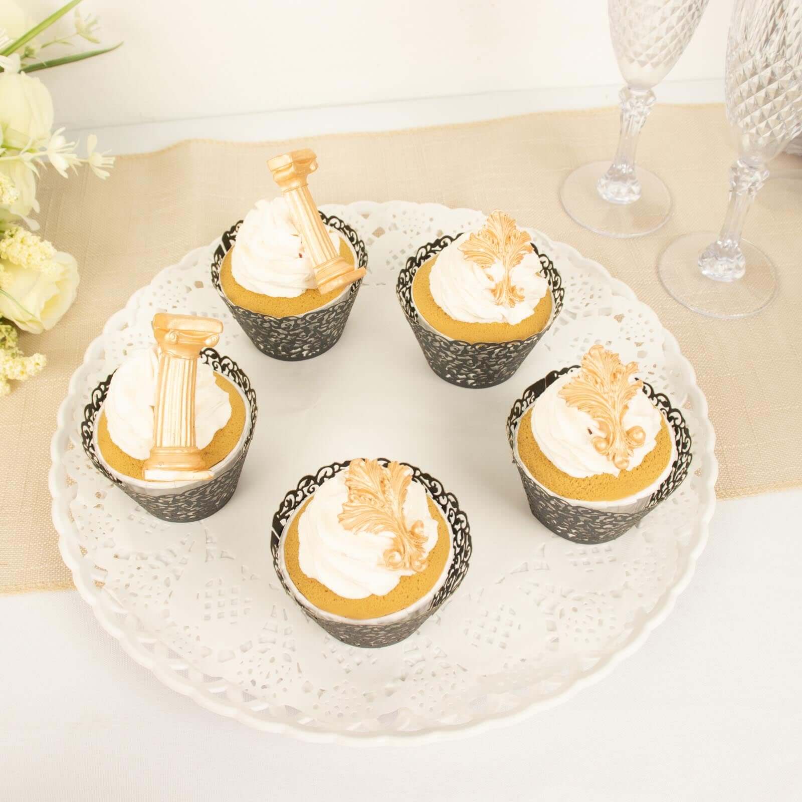 25-Pack Premium Black Lace Laser-Cut Paper Cupcake Wrappers - Ideal for Events