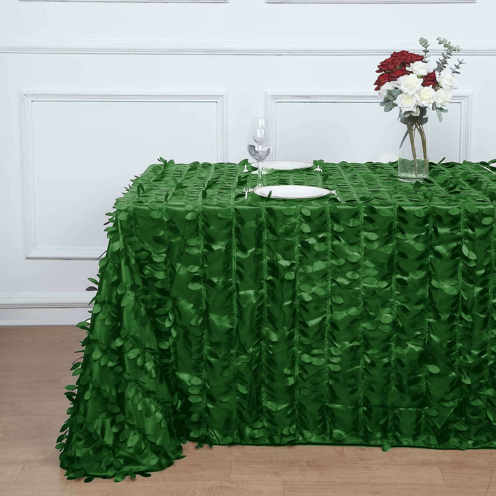 Exclusive Green Taffeta Rectangle Tablecloth with 3D Leaf Petal Design, 90x132