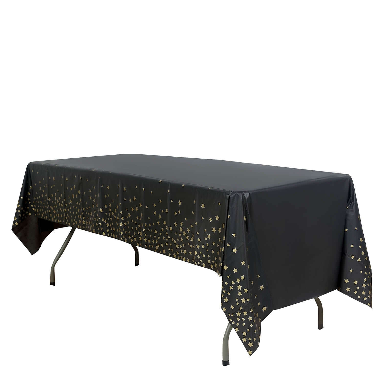 5-Pack Premium Disposable PVC Table Covers: Black Rectangle with Gold Stars, 54x108