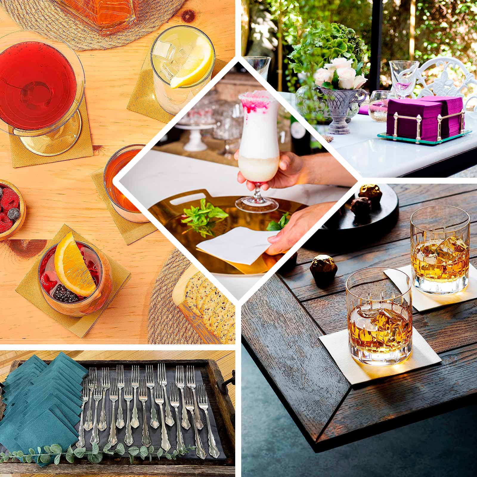 20-Piece Pack of 5x5 Gold Linen-Like Airlaid Beverage Napkins - Super Absorbent & Disposable