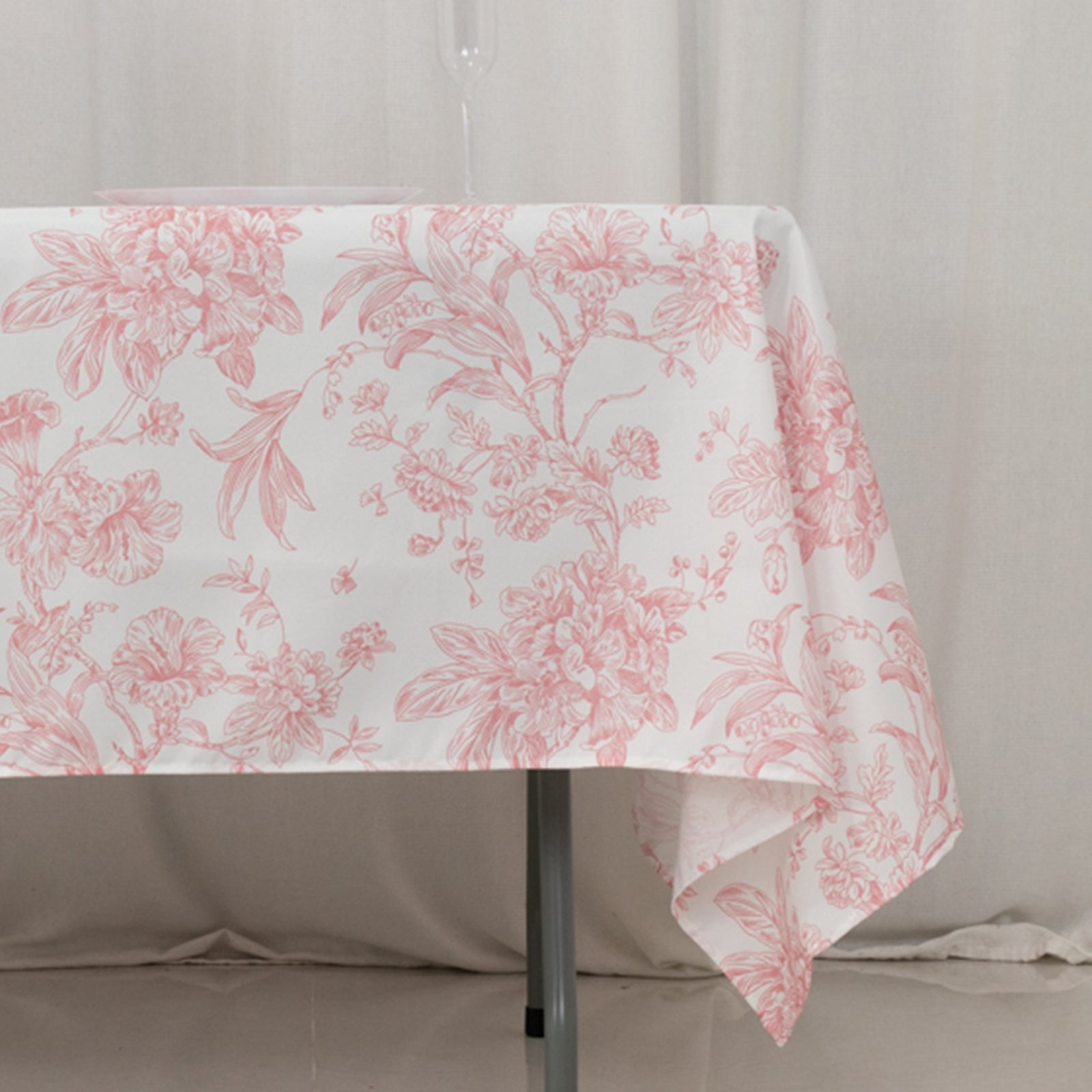 Hot Deal! White and Pink French Toile Pattern Polyester Rectangle Tablecloth for Modern Events (60x102)