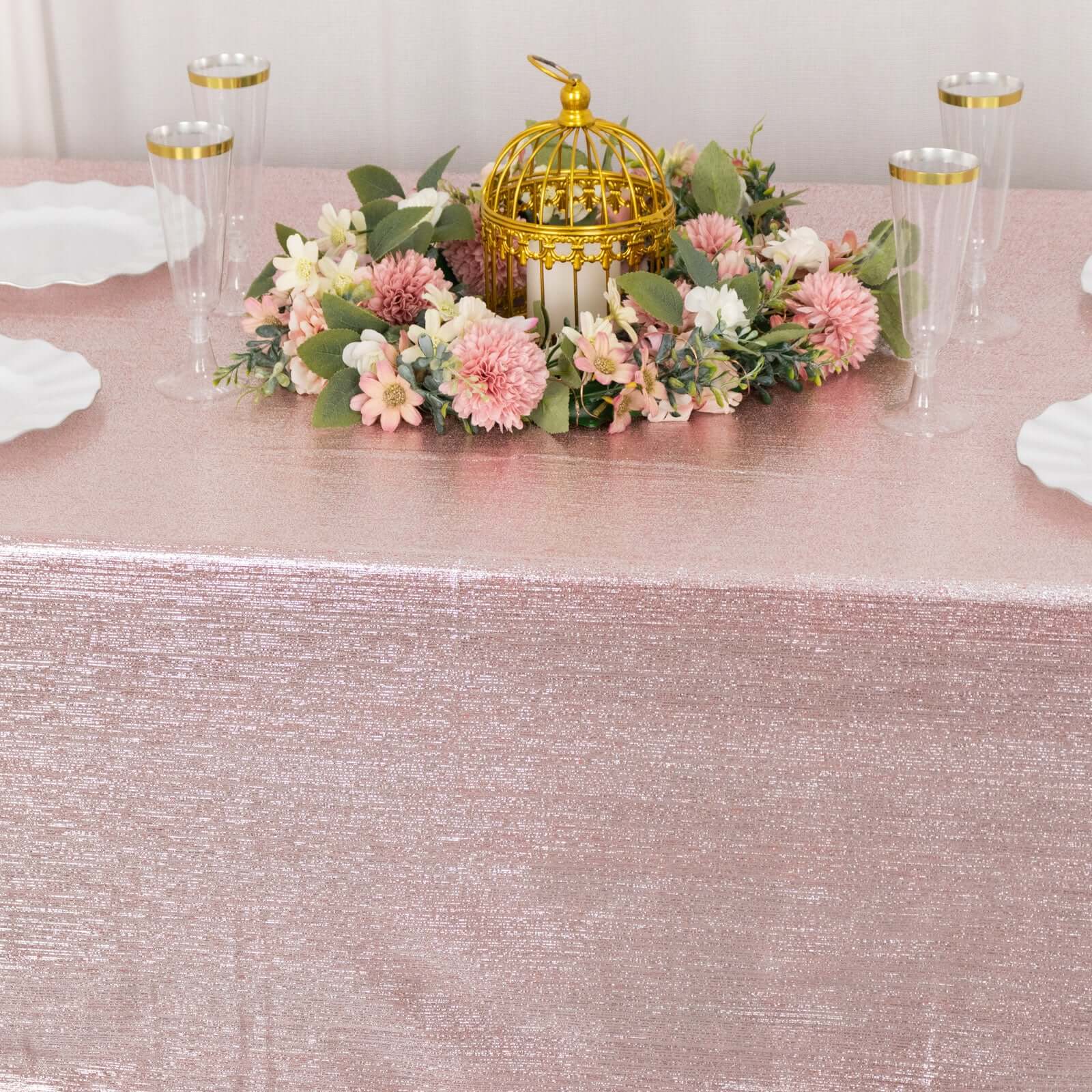 Sparkling Rose Gold Sequin Dots Polyester Rectangle Tablecloth - Wrinkle-Free & Reusable