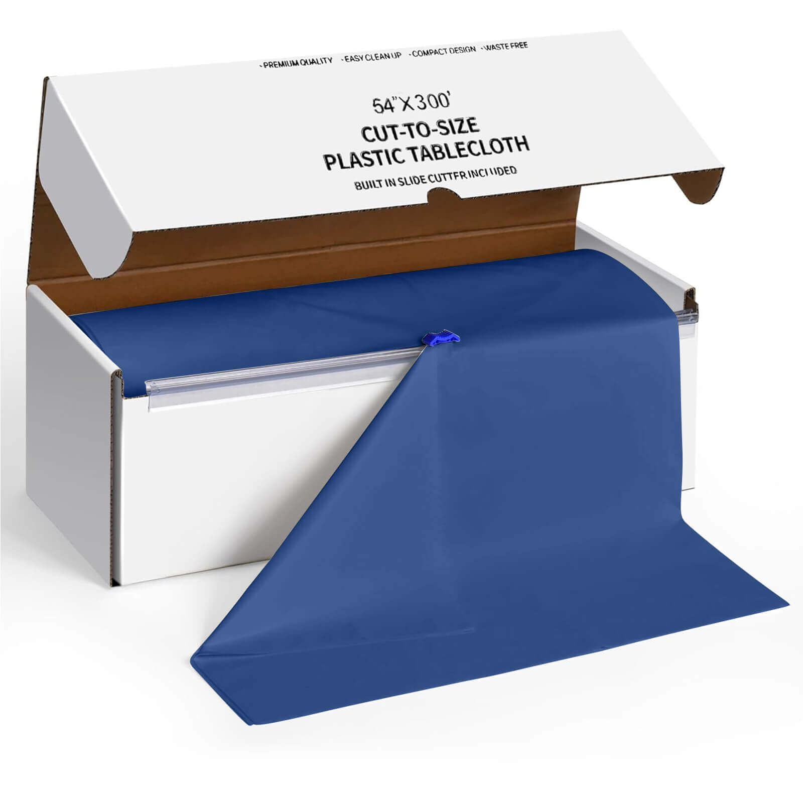 Navy Blue Plastic Table Cover Roll with Slide Cutter - Customizable & Durable 54x300ft
