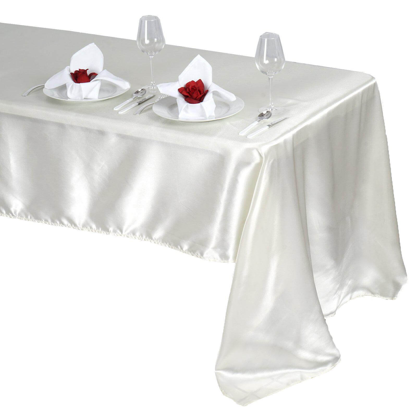 Ivory Satin Rectangular Tablecloth (60x126) - Smooth, Lustrous, and Stain-Resistant