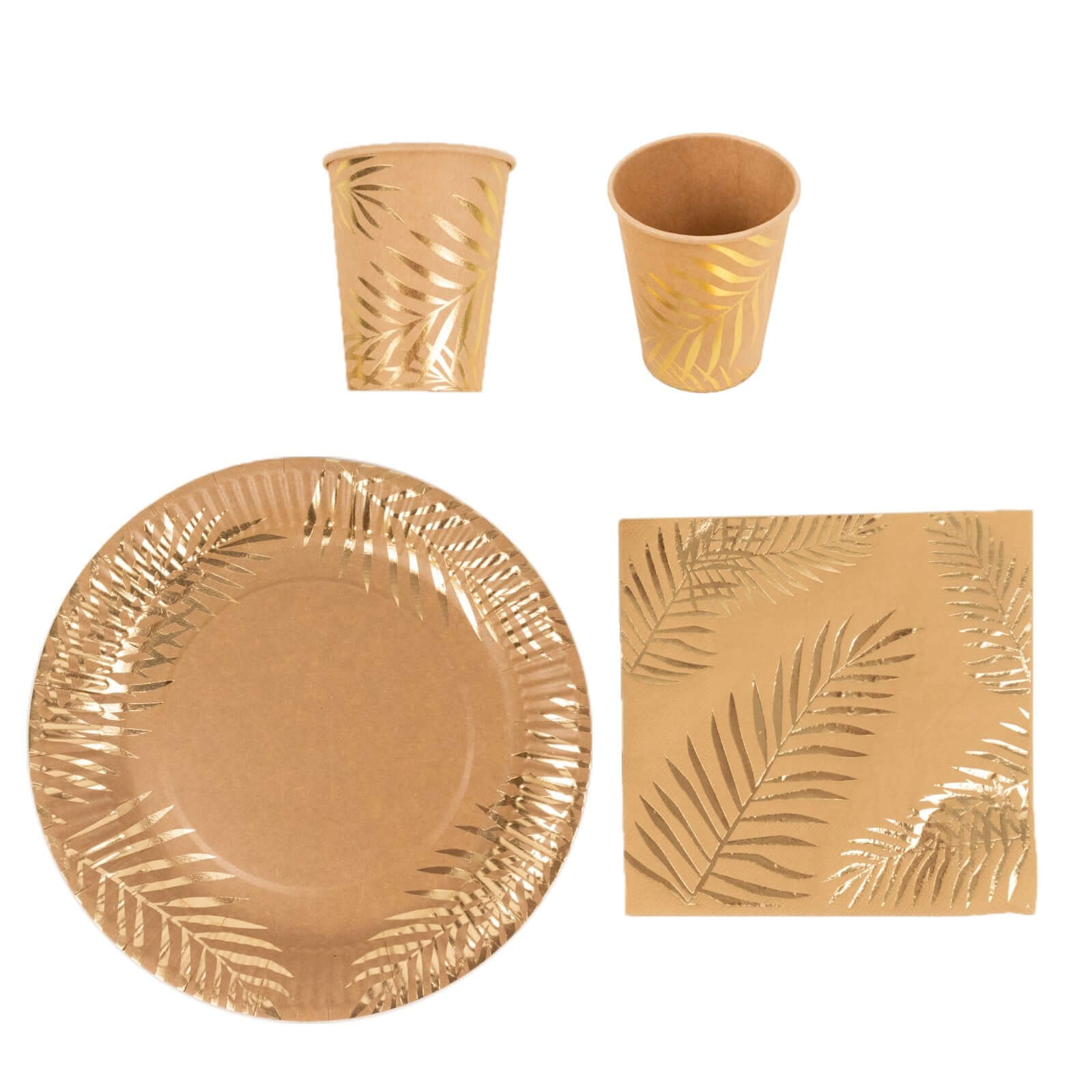 Hot Sale! 72-Piece Disposable Paper Dinnerware Set with Gold Foil Palm Leaves Print