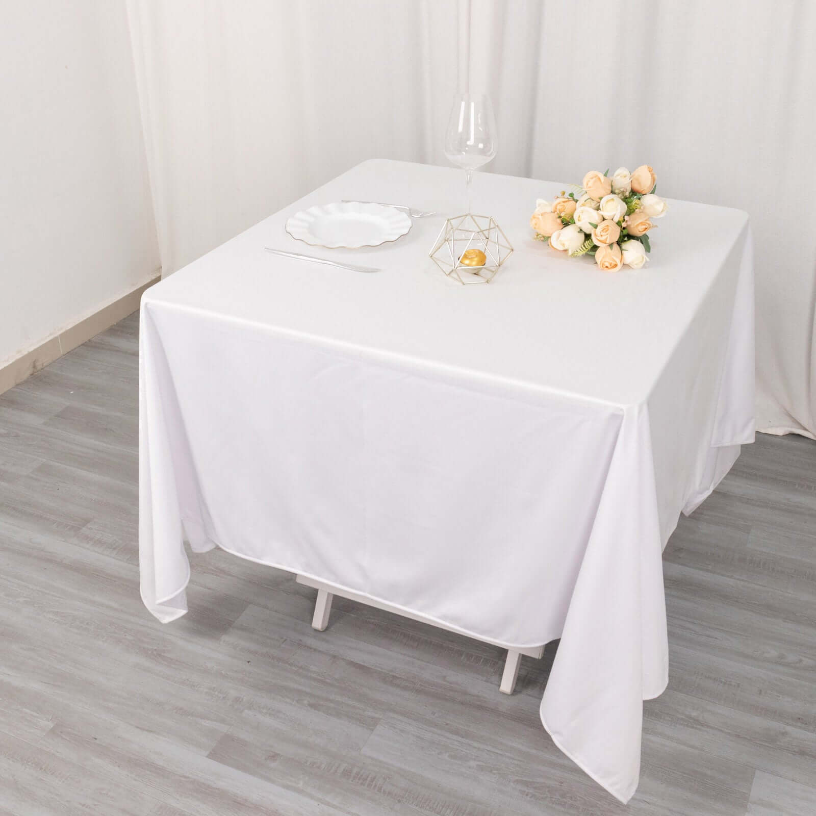 Premium White 70x70 Scuba Polyester Tablecloth - Wrinkle & Stain Free for Weddings & Banquets