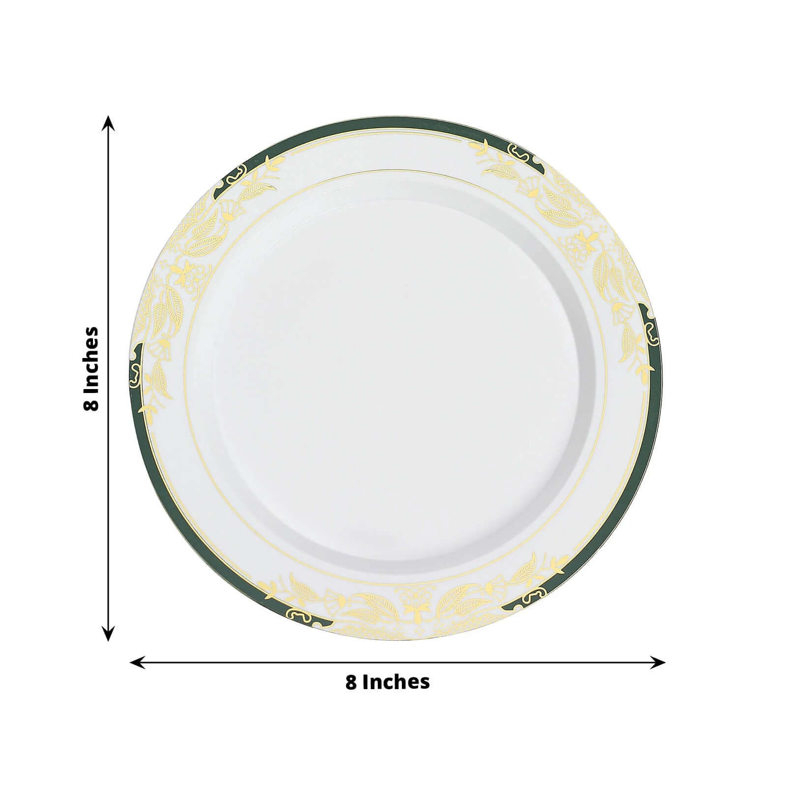Hot Deal! 10-Pack Disposable 8-Inch Round Dessert & Salad Plates in White with Green & Gold Rim for Special Events