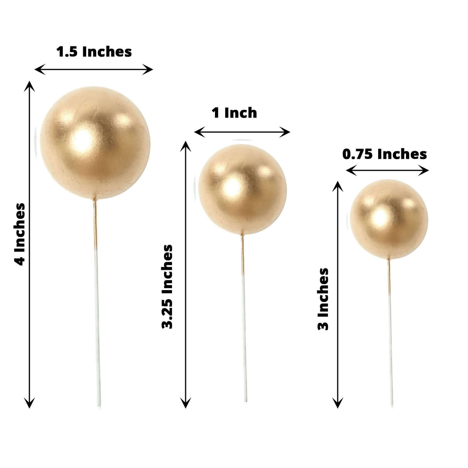 12 Pieces Gold Faux Pearl Ball Cake Toppers in Assorted Sizes for DIY Cupcake Decor