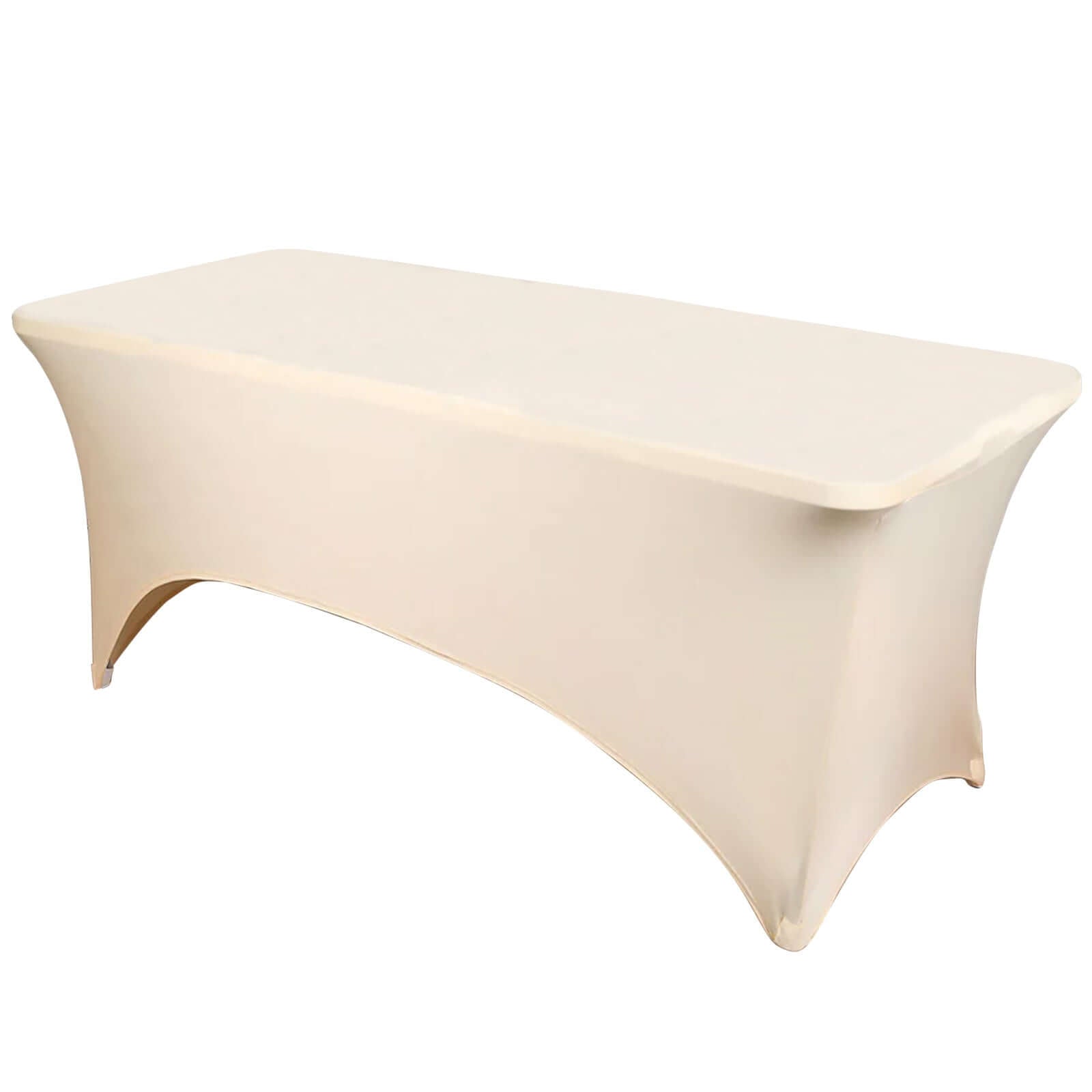 Durable Beige Stretch Spandex 6ft Rectangle Tablecloth for Events