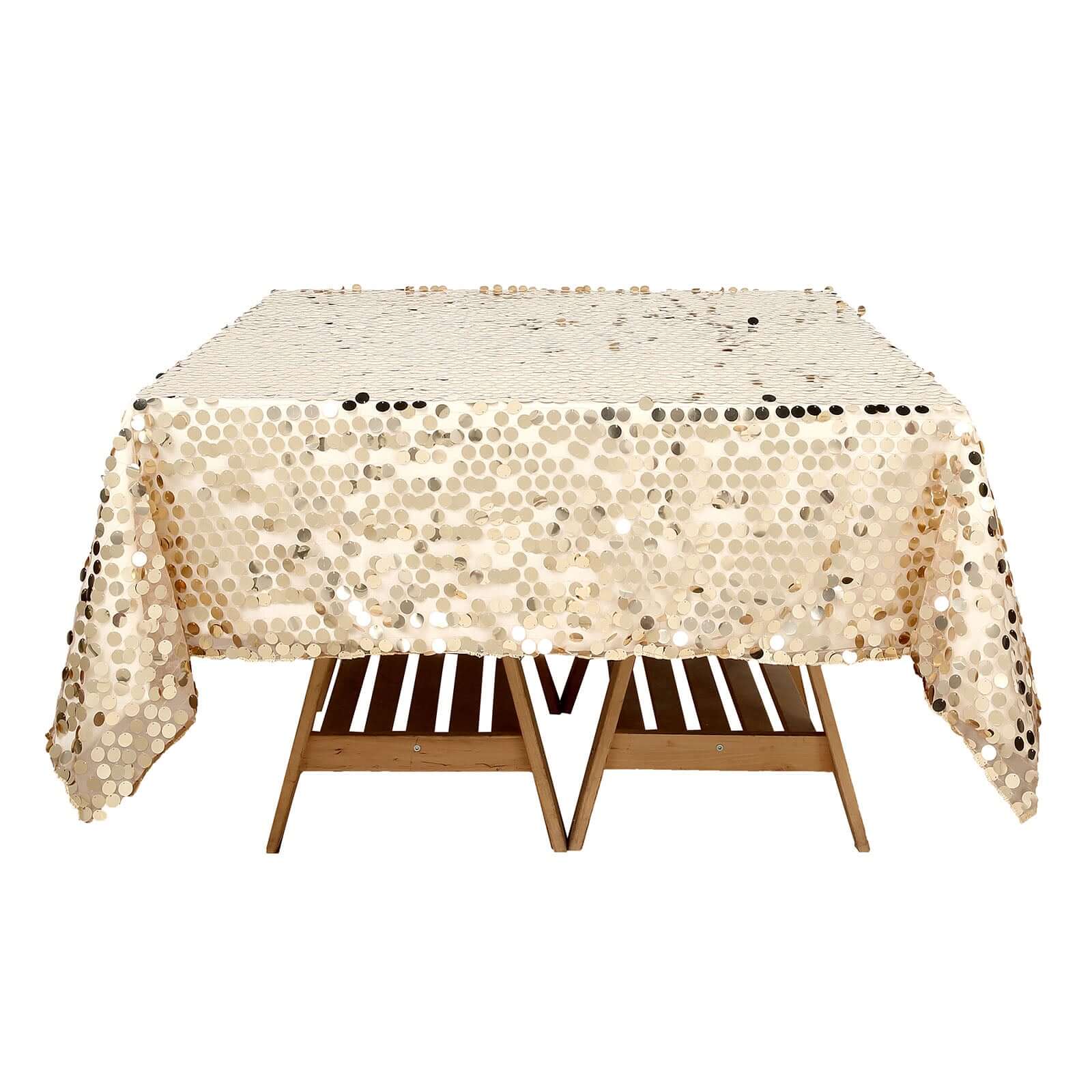 Champagne Sequin 72x72 Square Table Overlay for Big Payette Tables